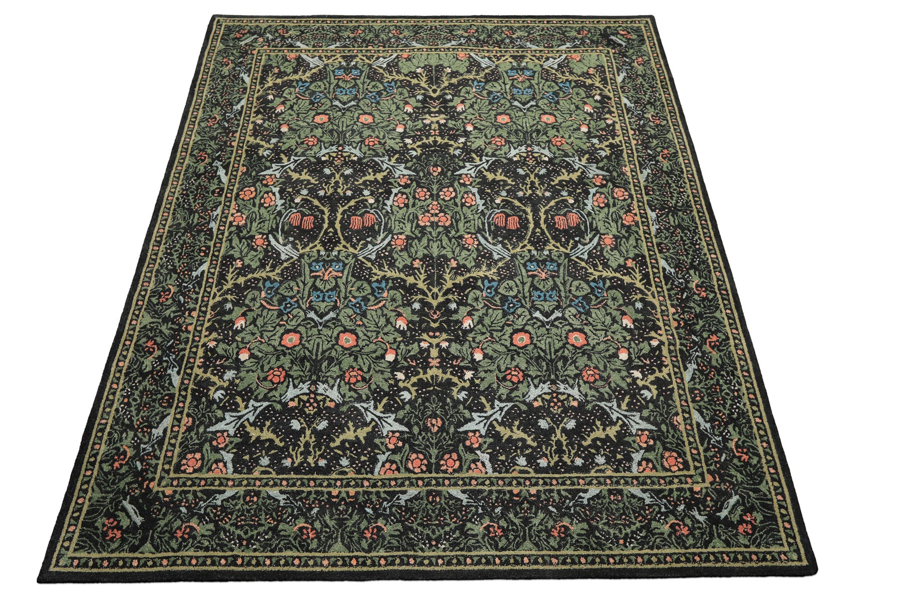 Multi Size Charcoal Sage Rose Color Hand Hooked William Morris Wool Traditional Oriental Rug