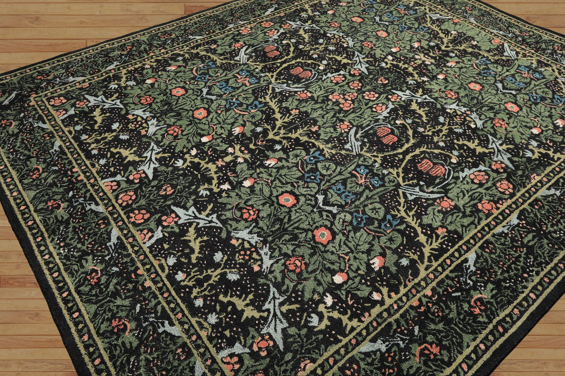 Multi Size Charcoal Sage Rose Color Hand Hooked William Morris Wool Traditional Oriental Rug