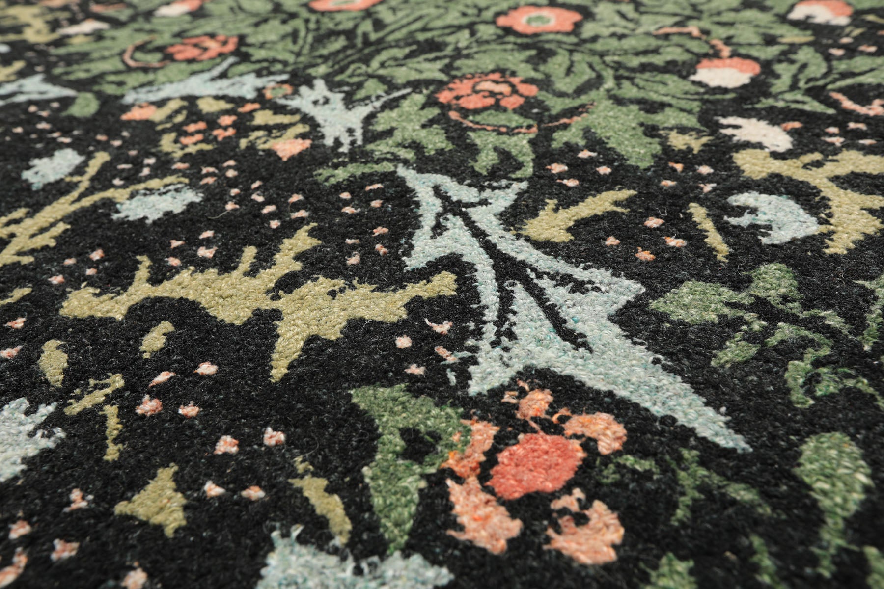 Multi Size Charcoal Sage Rose Color Hand Hooked William Morris Wool Traditional Oriental Rug