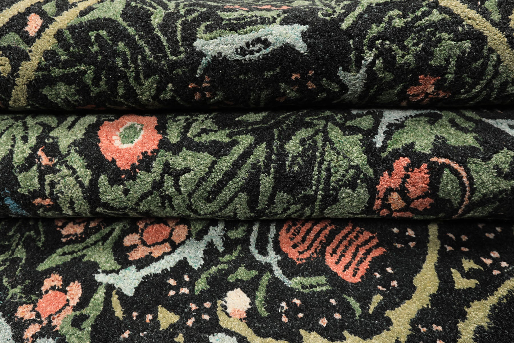 Multi Size Charcoal Sage Rose Color Hand Hooked William Morris Wool Traditional Oriental Rug