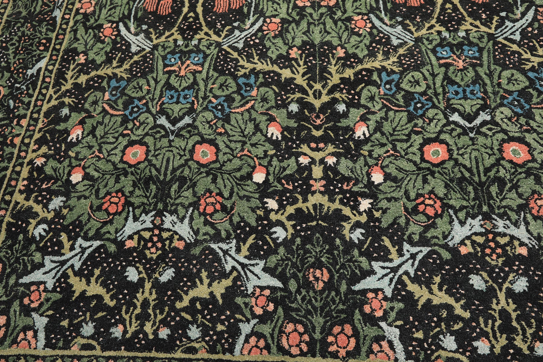 Multi Size Charcoal Sage Rose Color Hand Hooked William Morris Wool Traditional Oriental Rug