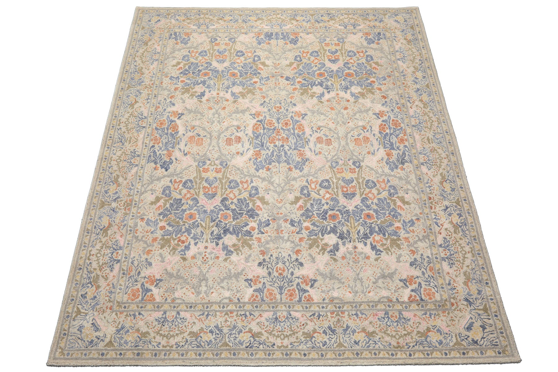 Multi Size Gray Beige Silver Color Hand Hooked William Morris Wool Traditional Oriental Rug