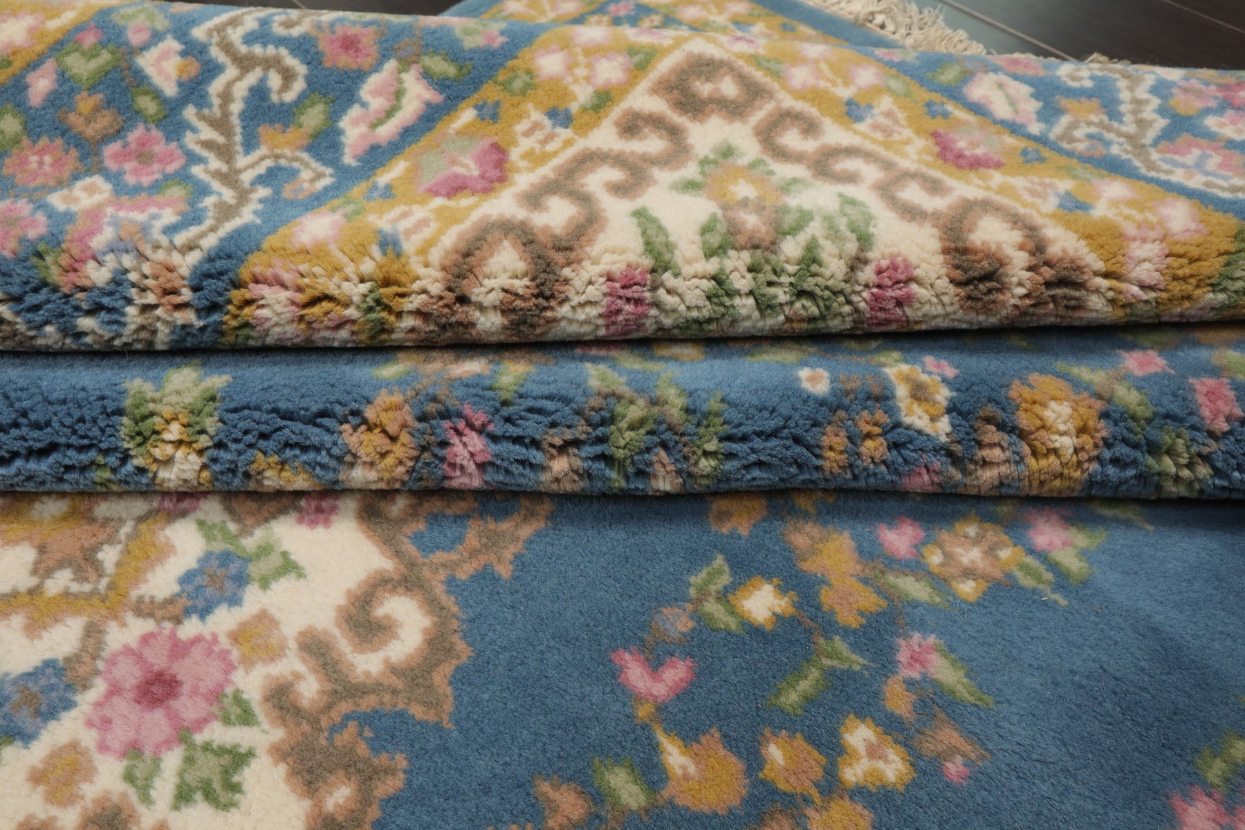 6x9 Blue, Ivory, Gold Color Hand Knotted Kerman New Zealand Wool Traditional Oriental Rug