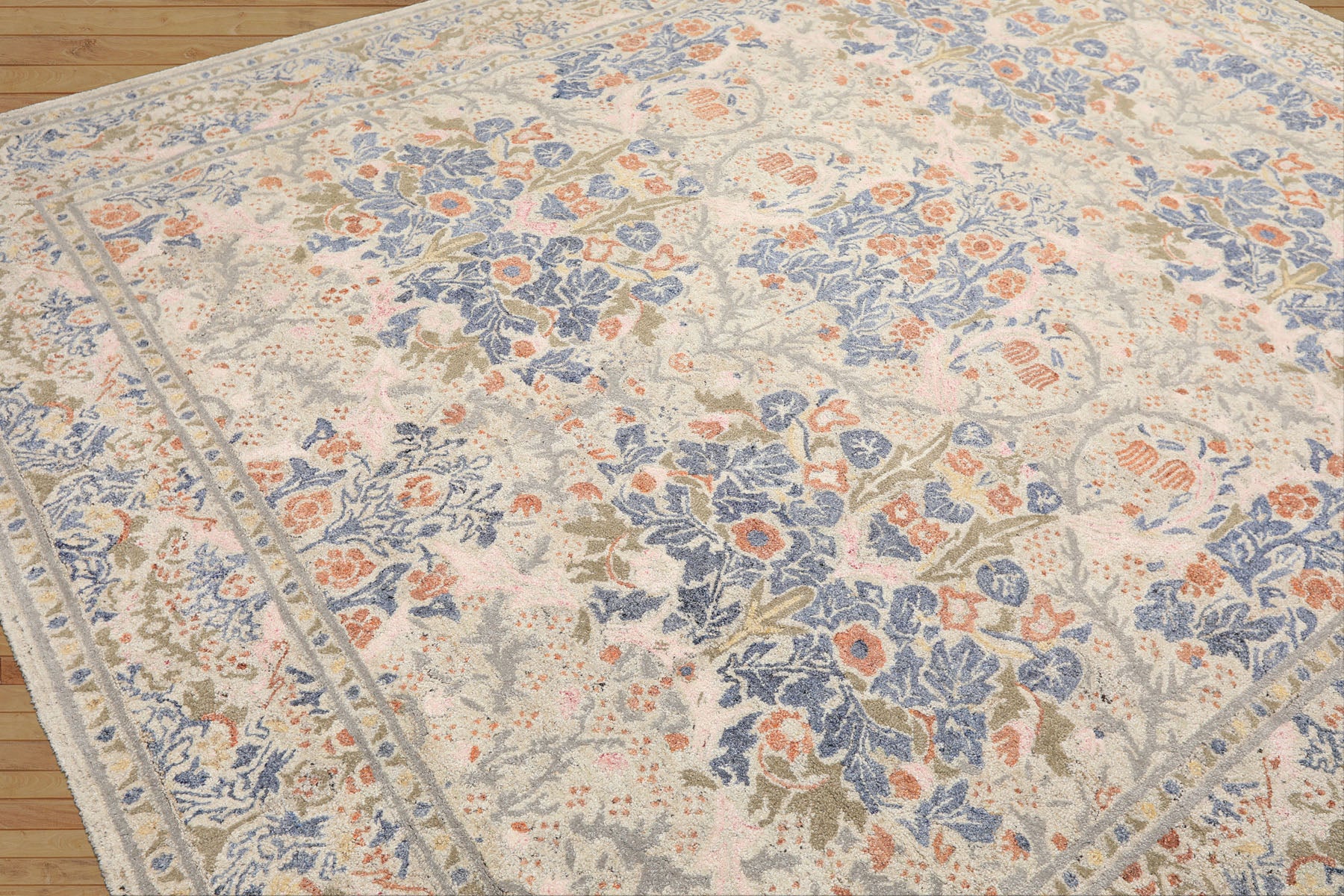 Multi Size Gray Beige Silver Color Hand Hooked William Morris Wool Traditional Oriental Rug