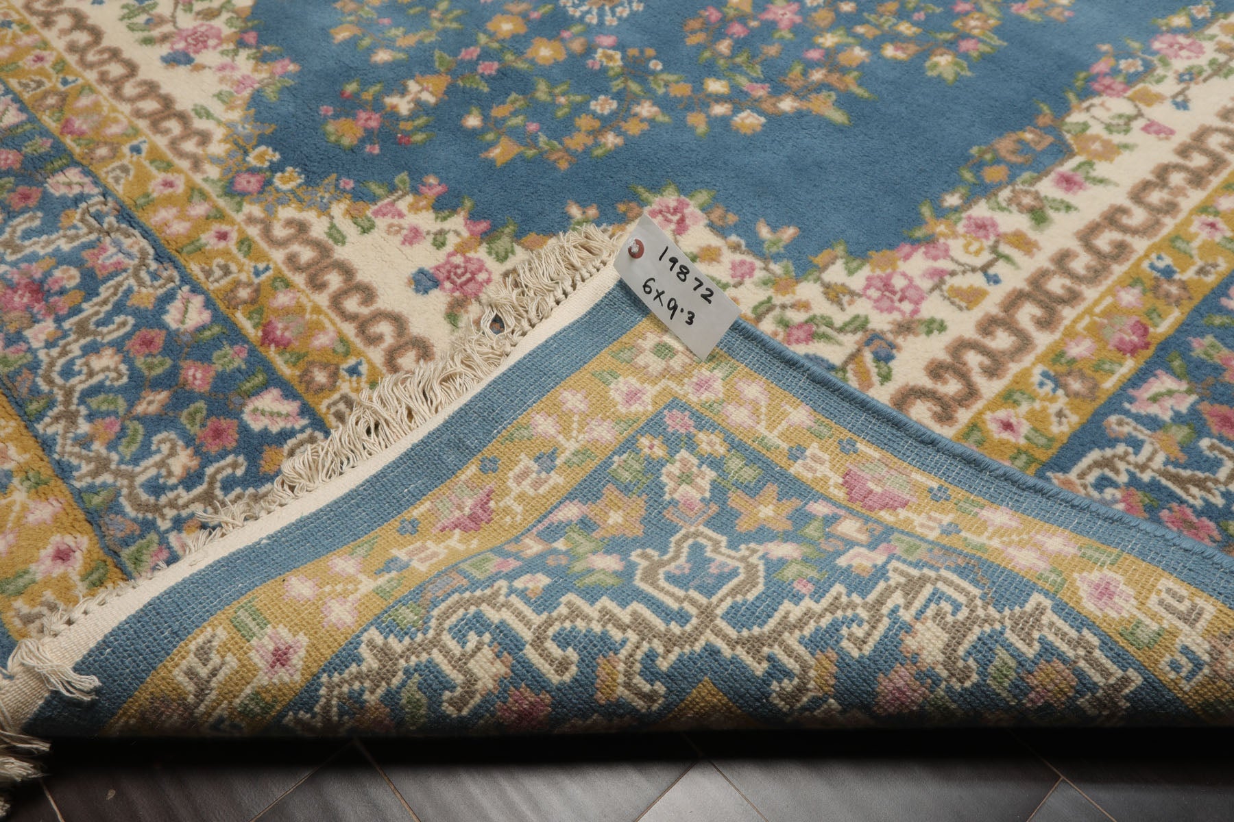 6x9 Blue, Ivory, Gold Color Hand Knotted Kerman New Zealand Wool Traditional Oriental Rug
