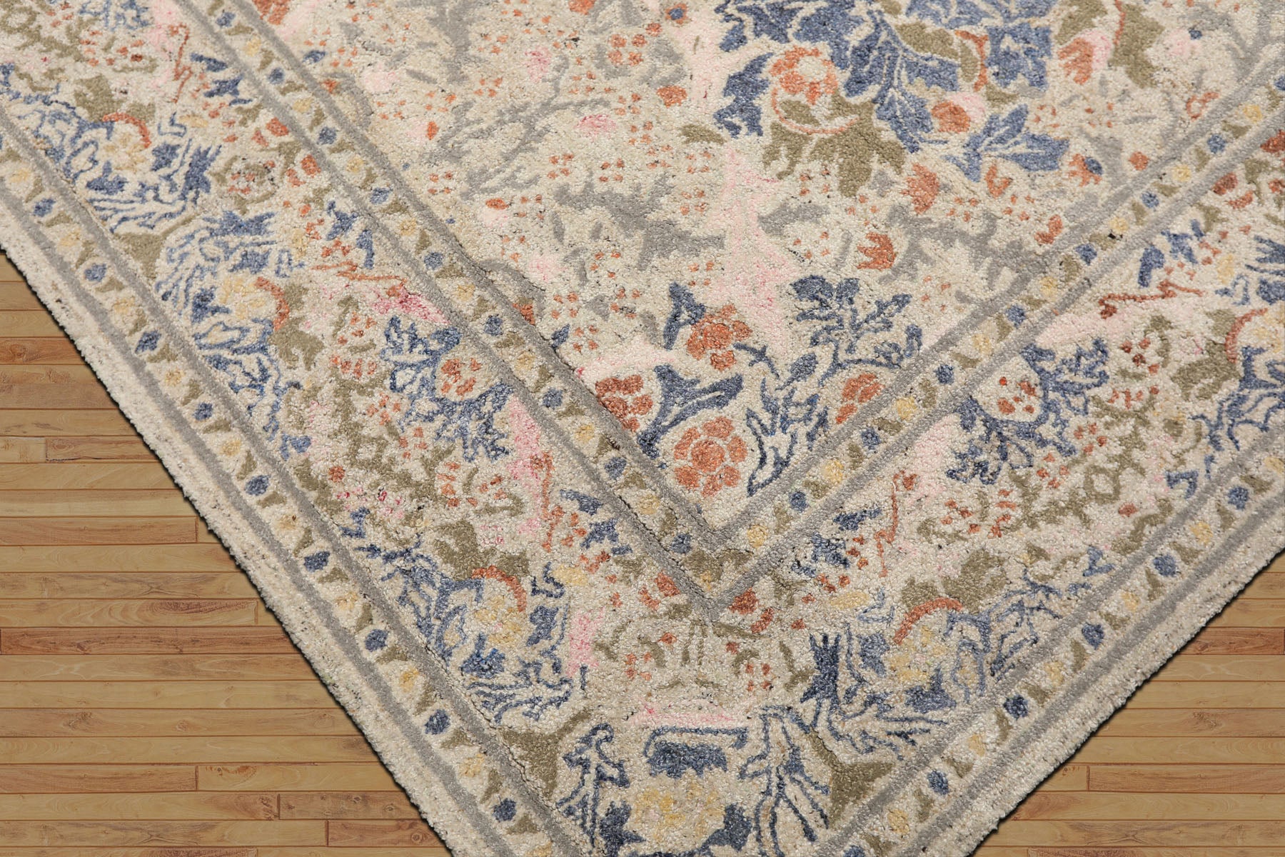 Multi Size Gray Beige Silver Color Hand Hooked William Morris Wool Traditional Oriental Rug