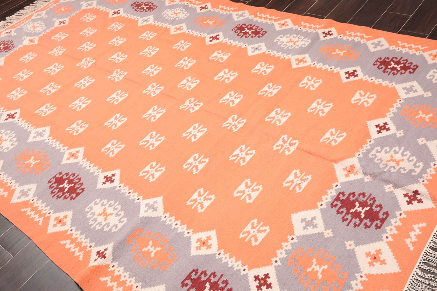 8x10 Peach, Lavender, Ivory Color Hand Woven All-Over 100% Wool Southwestern Oriental Rug