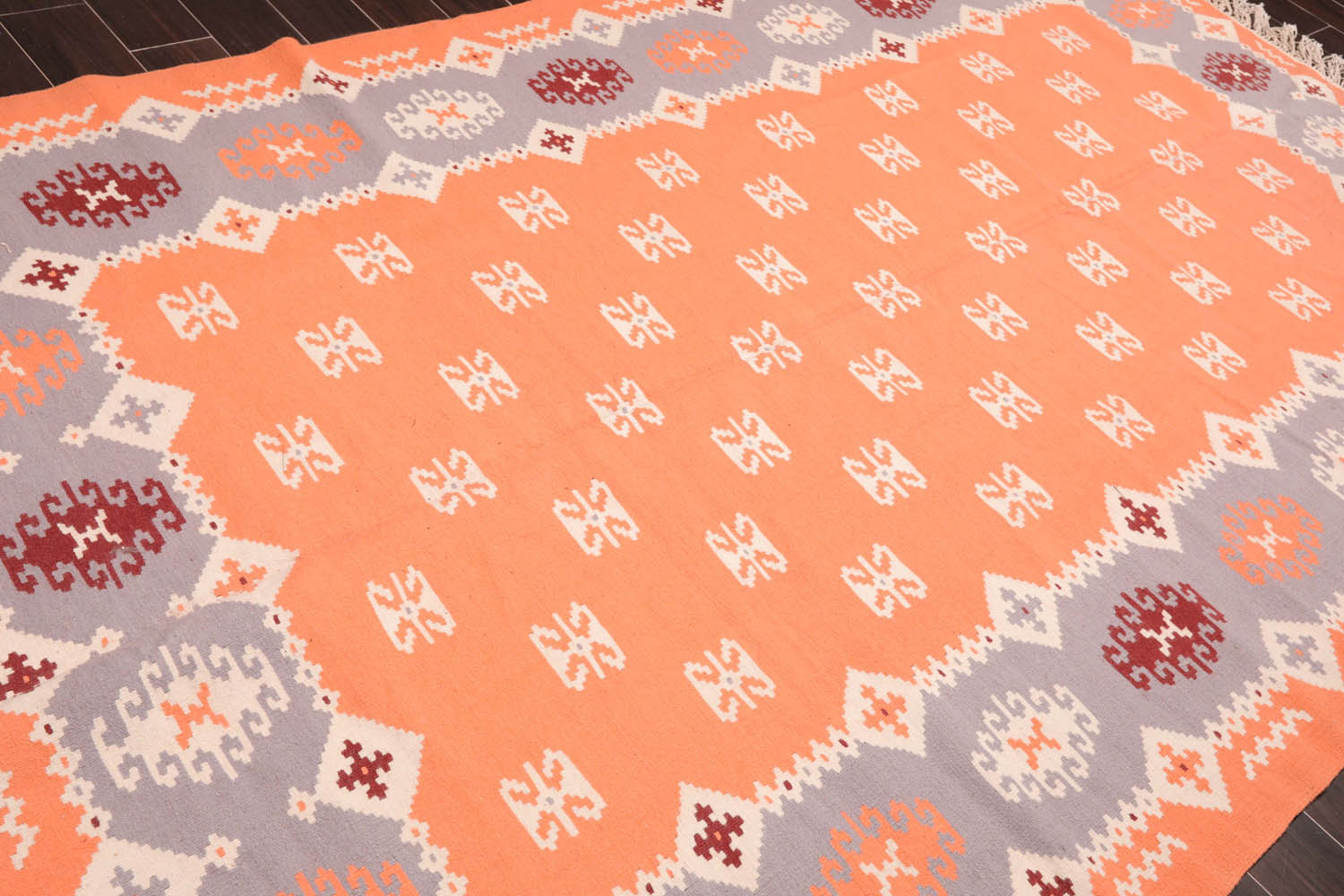 8x10 Peach, Lavender, Ivory Color Hand Woven All-Over 100% Wool Southwestern Oriental Rug