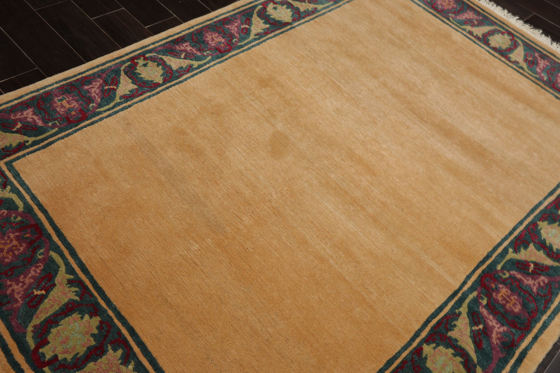 5x8 Tan, Teal, Plum Color Hand Knotted Tibetan New Zealand Wool Art Deco Oriental Rug