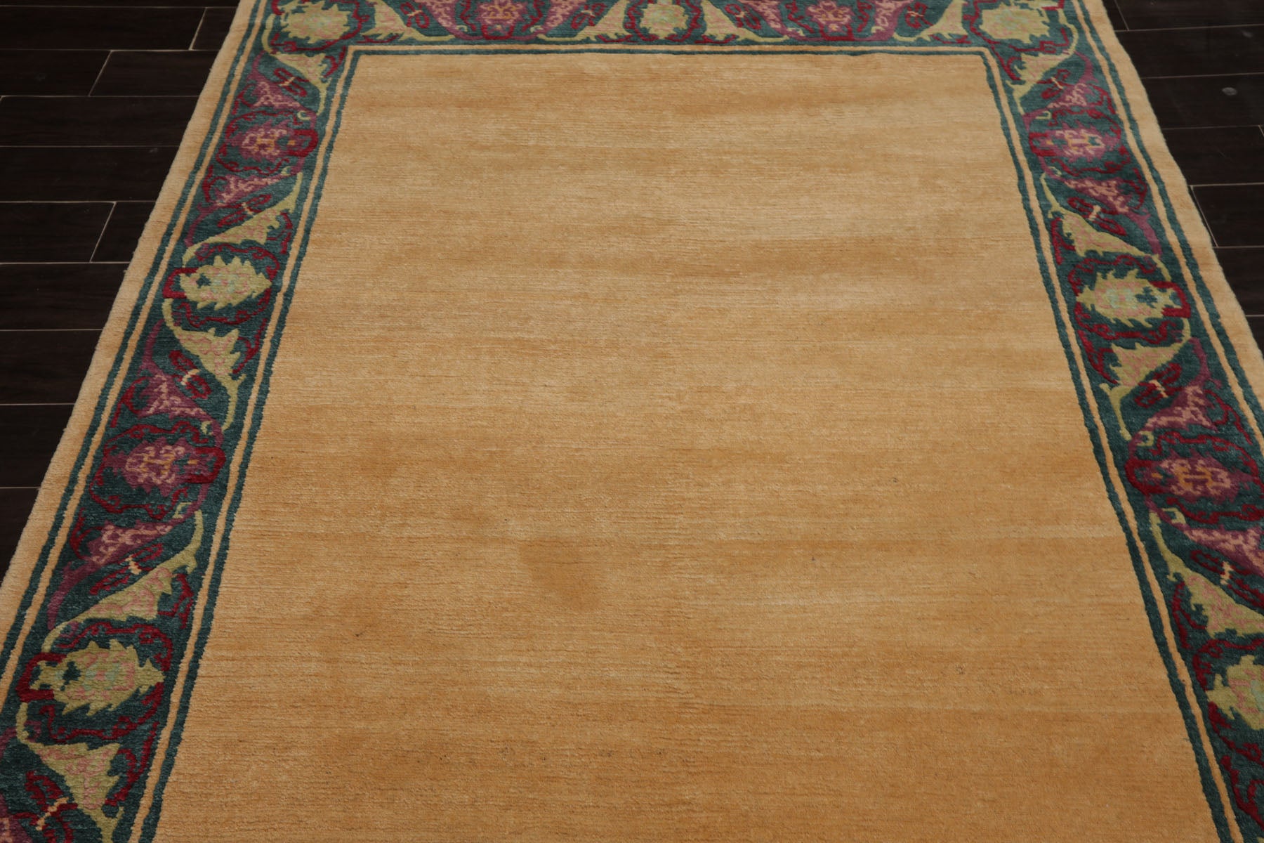5x8 Tan, Teal, Plum Color Hand Knotted Tibetan New Zealand Wool Art Deco Oriental Rug