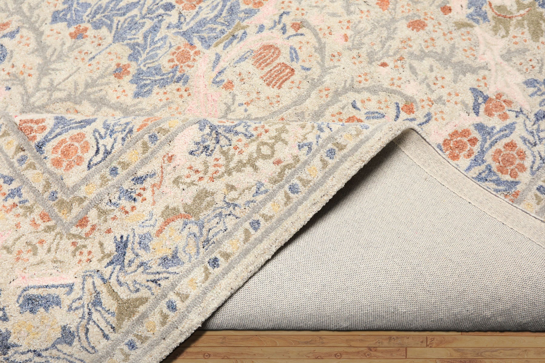 Multi Size Gray Beige Silver Color Hand Hooked William Morris Wool Traditional Oriental Rug