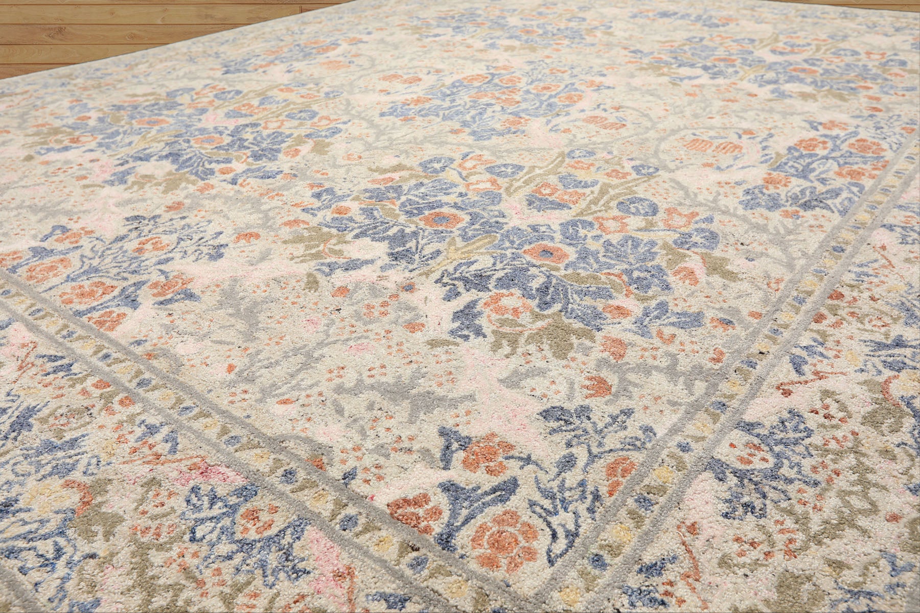 Multi Size Gray Beige Silver Color Hand Hooked William Morris Wool Traditional Oriental Rug