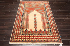 4x6 Beige, Burnt Orange, Brown Color Hand Knotted All-Over 100% Wool Traditional Oriental Rug