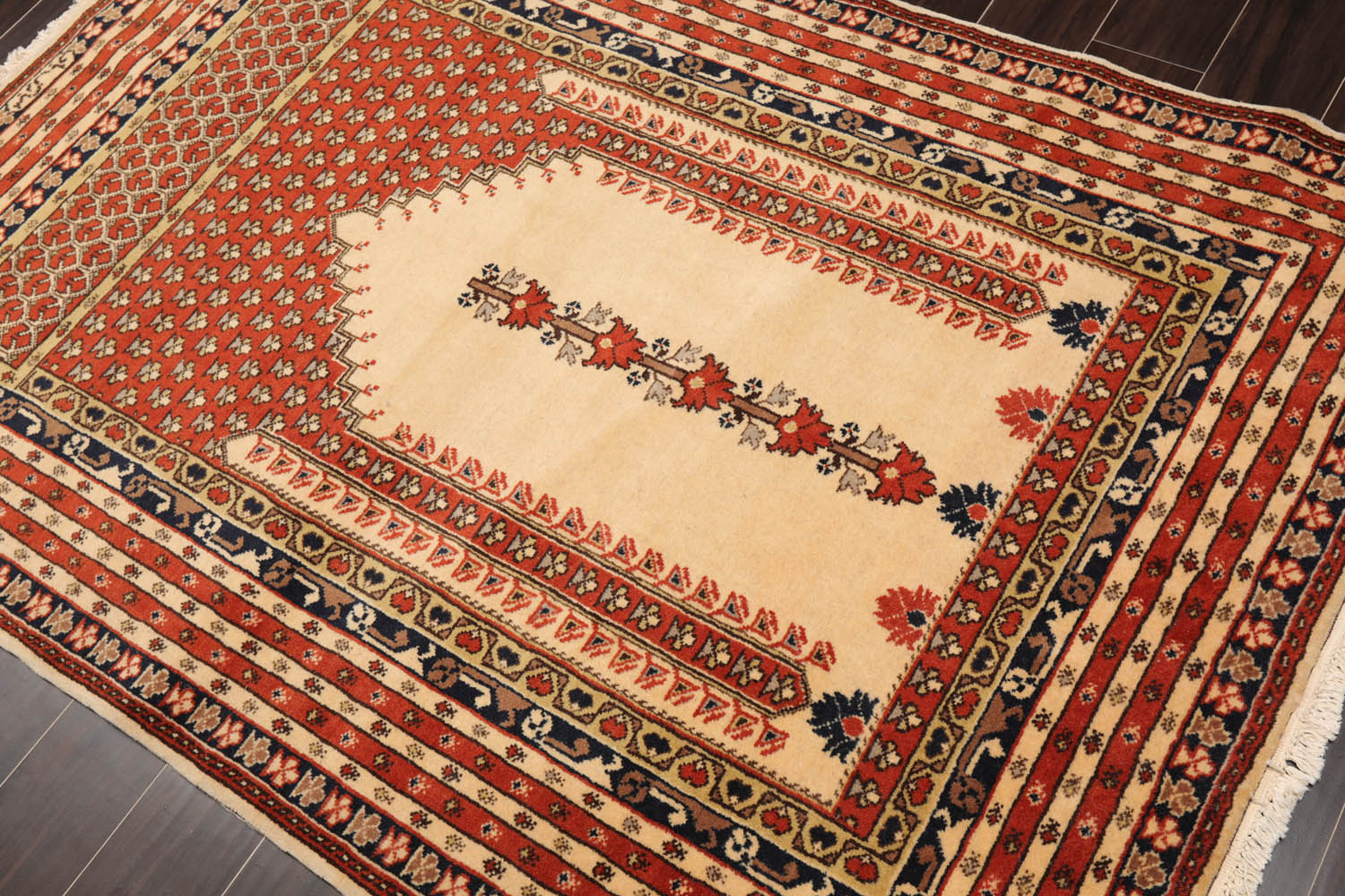 4x6 Beige, Burnt Orange, Brown Color Hand Knotted All-Over 100% Wool Traditional Oriental Rug