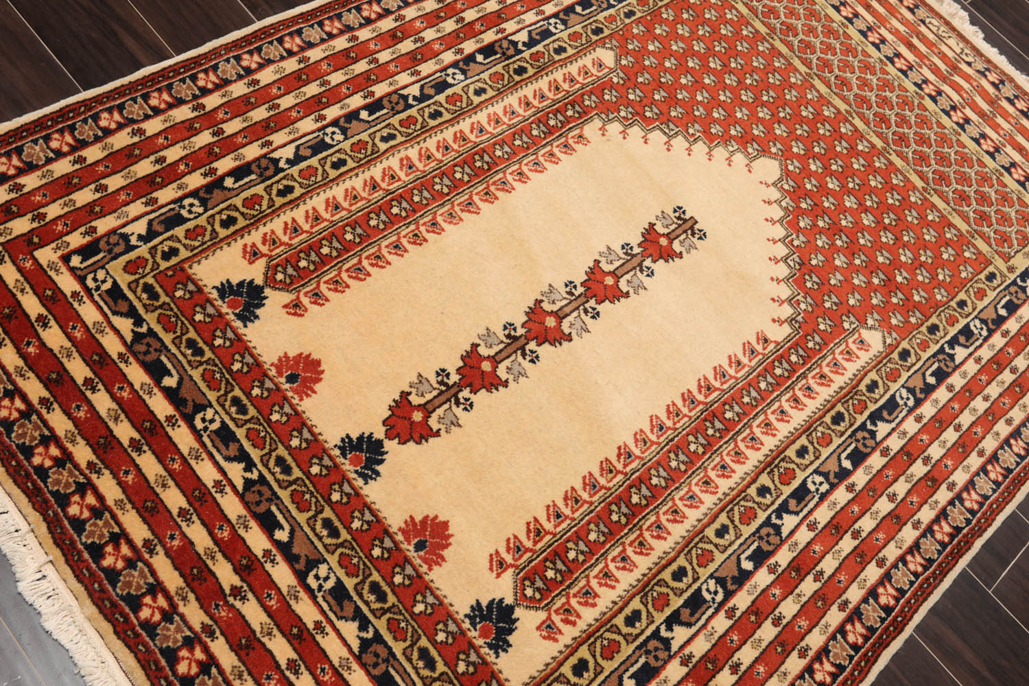 4x6 Beige, Burnt Orange, Brown Color Hand Knotted All-Over 100% Wool Traditional Oriental Rug