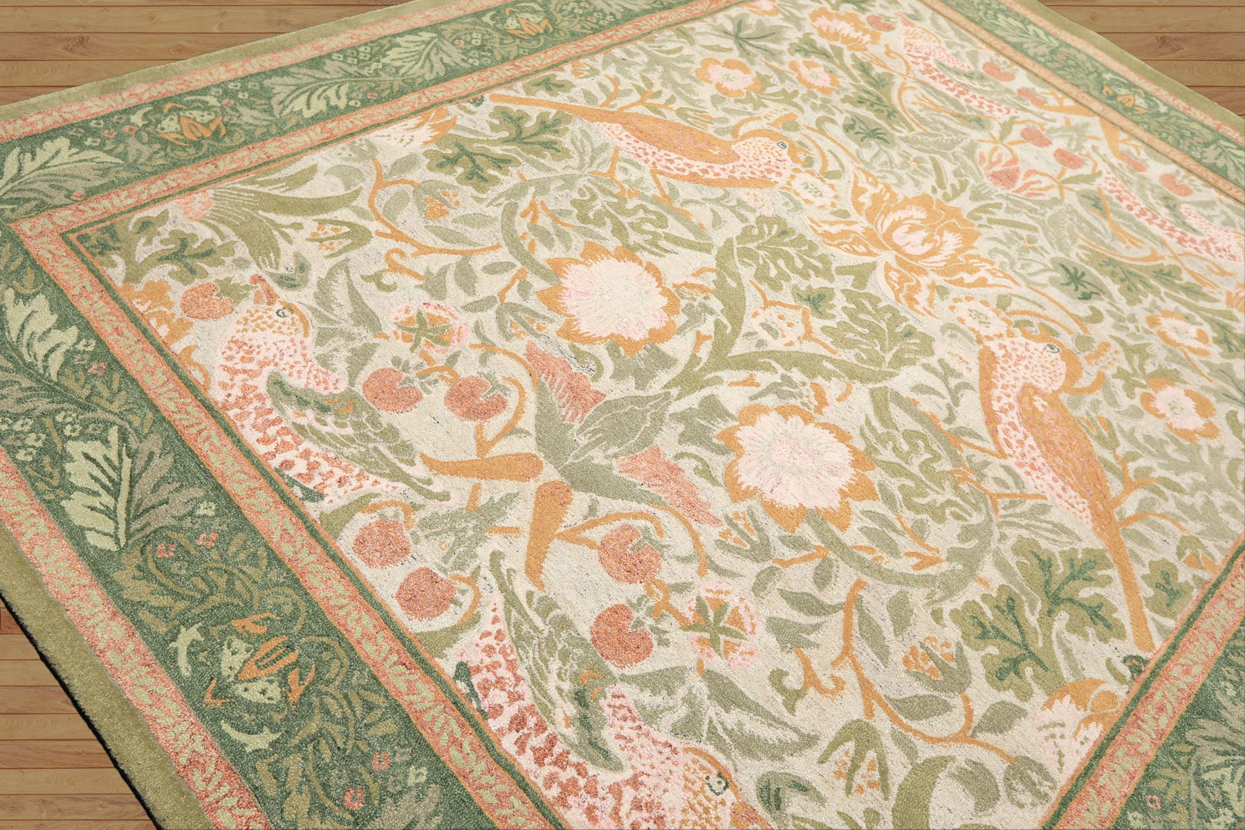 Multi Size Beige Gray Sage Color Hand Hooked William Morris Wool Traditional Oriental Rug