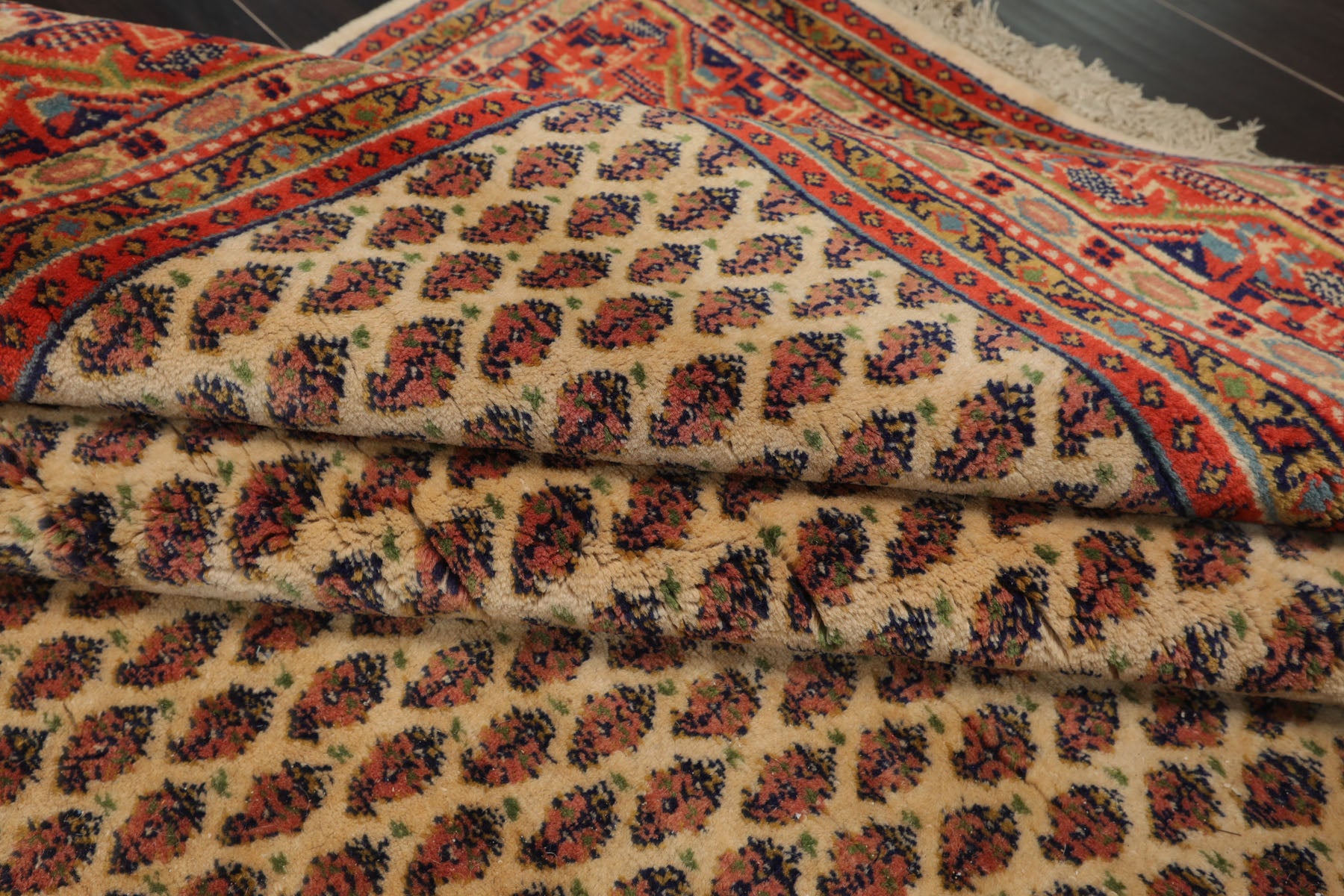 6x8 Ivory, Orange, Navy Color Hand Knotted Seraband New Zealand Wool Traditional Oriental Rug