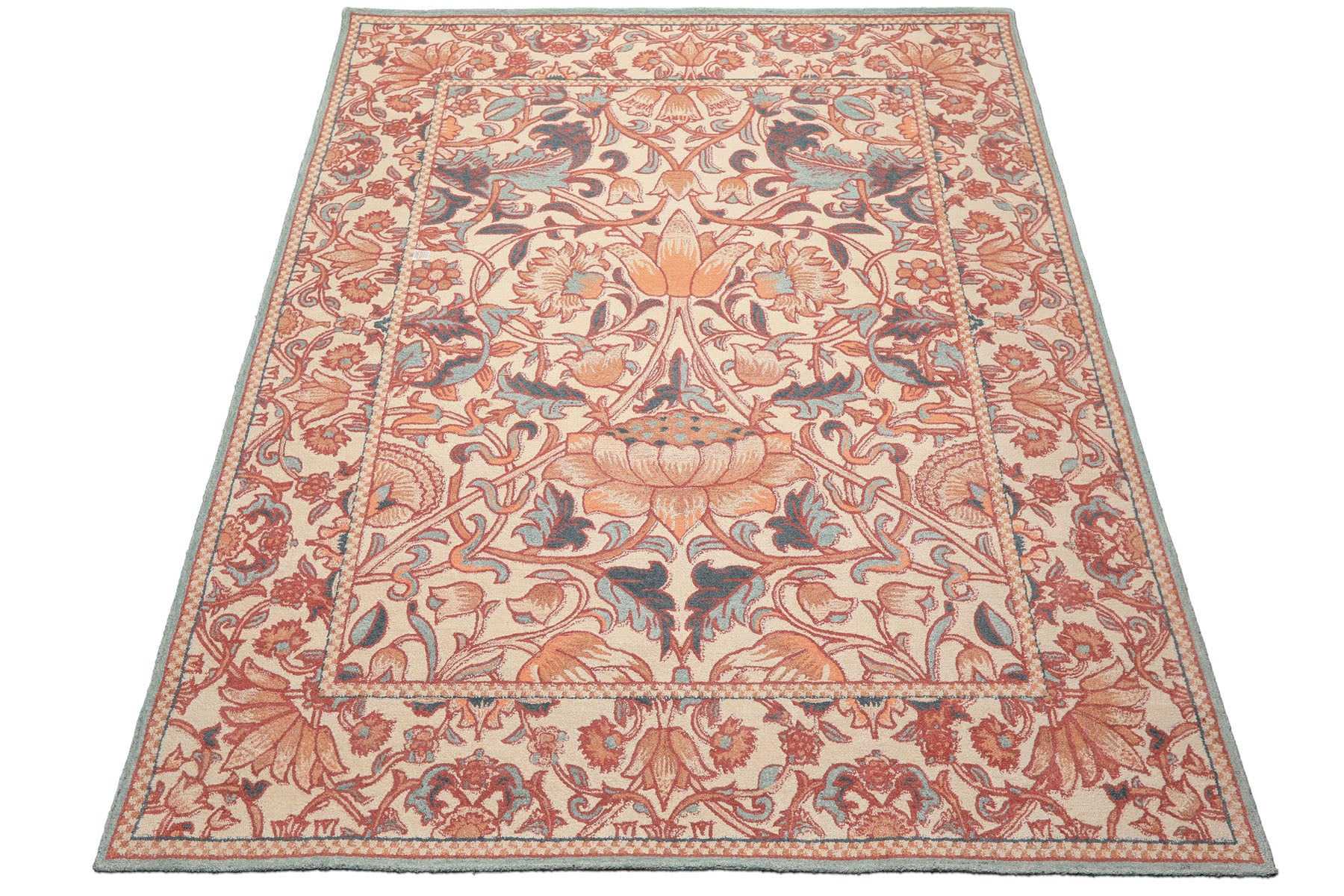 Multi Size Ivory Rust Peach Color Hand Hooked William Morris Wool Traditional Oriental Rug