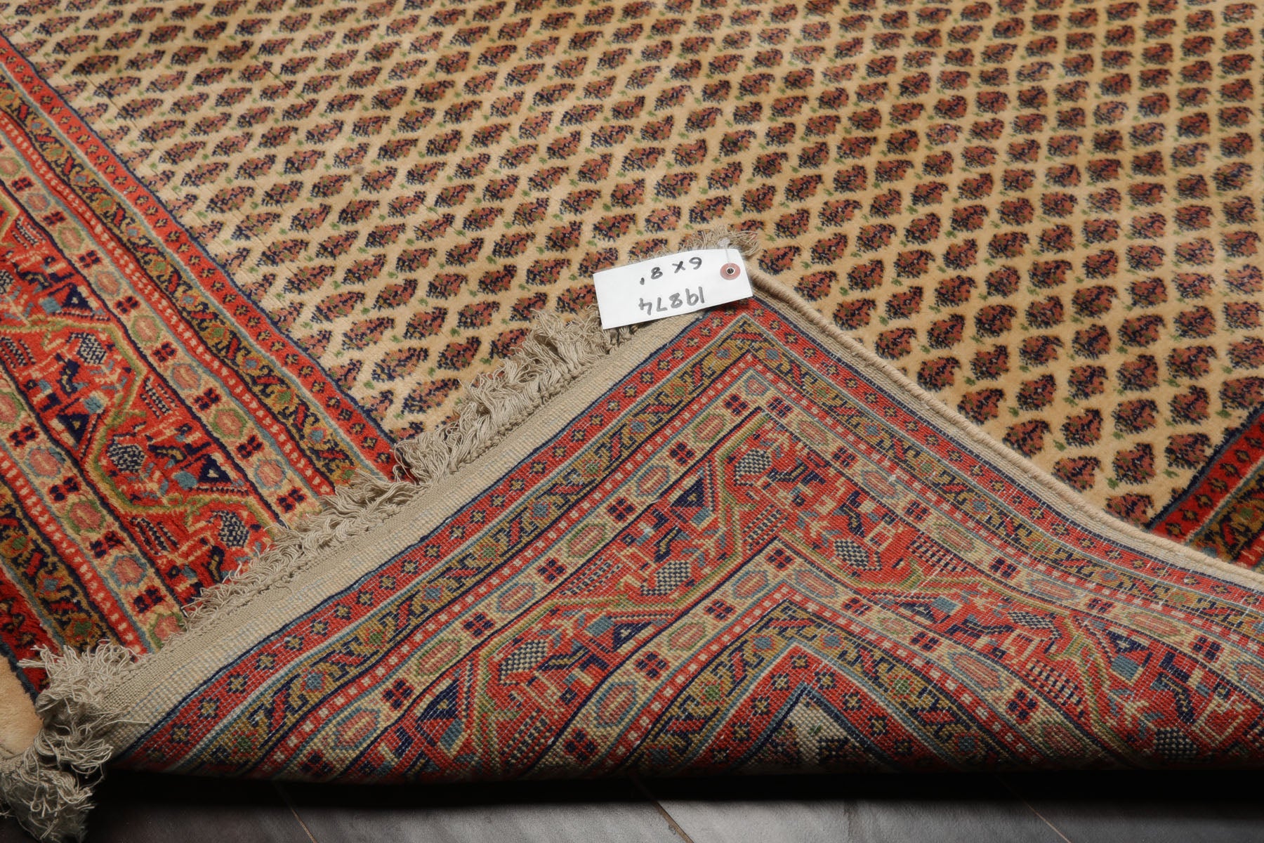 6x8 Ivory, Orange, Navy Color Hand Knotted Seraband New Zealand Wool Traditional Oriental Rug