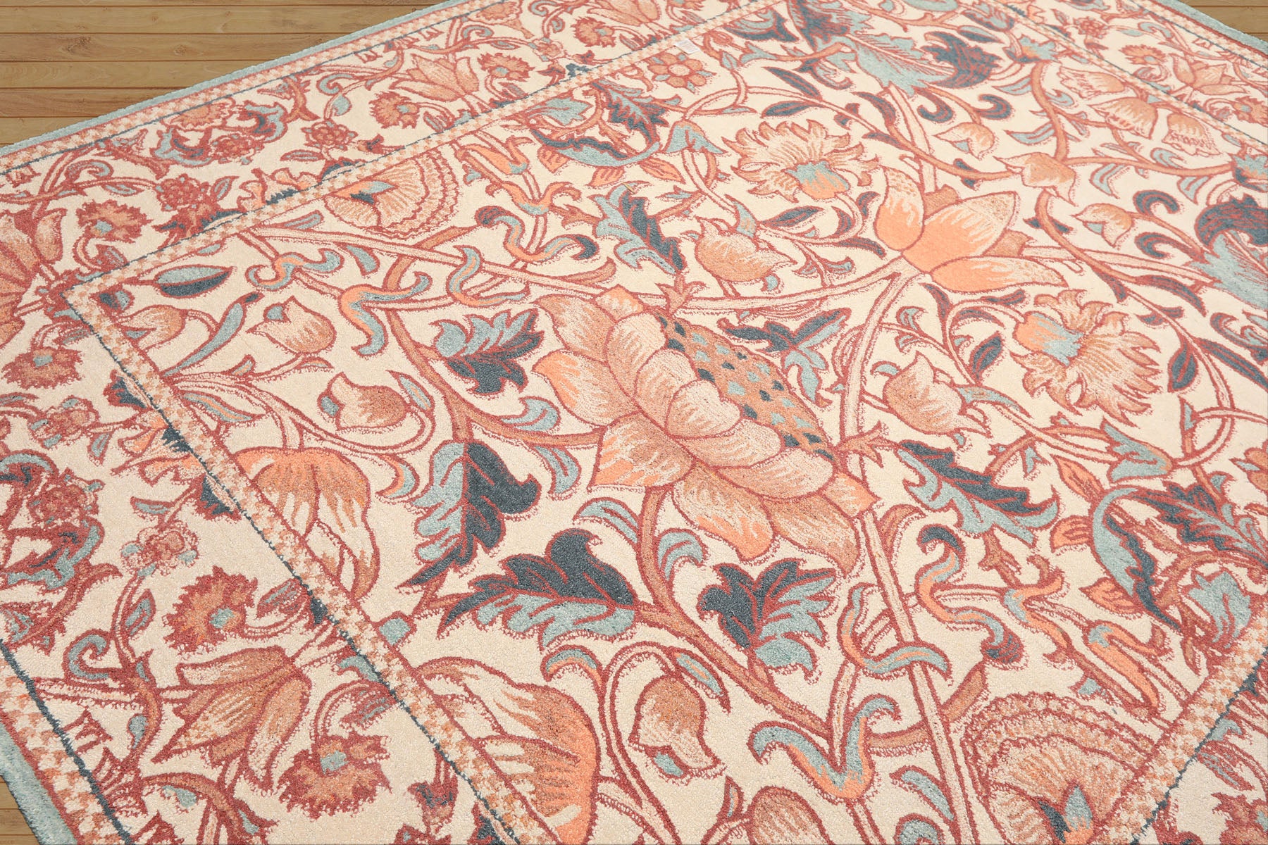 Multi Size Ivory Rust Peach Color Hand Hooked William Morris Wool Traditional Oriental Rug
