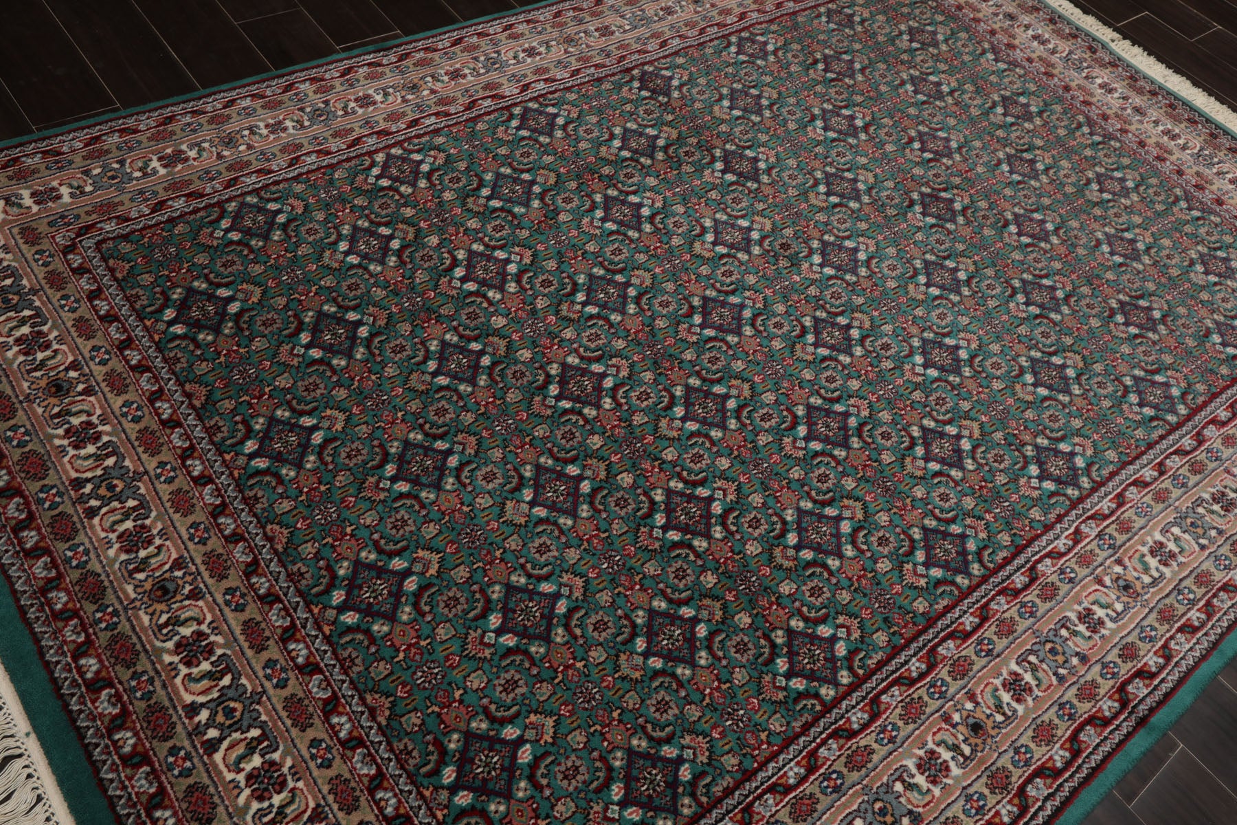 6x9 Turquoise, Ivory, Burgundy Color Hand Knotted Herati Wool Traditional Oriental Rug