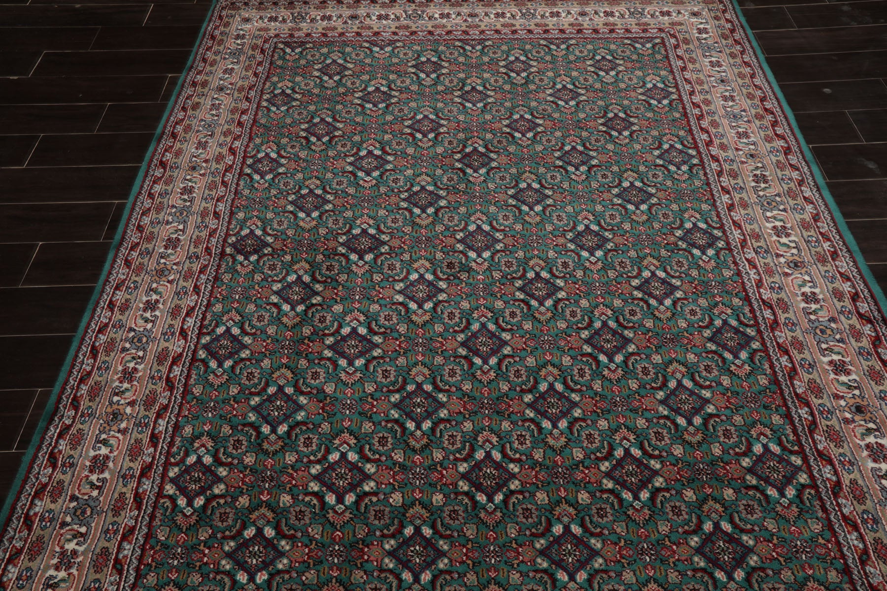 6x9 Turquoise, Ivory, Burgundy Color Hand Knotted Herati Wool Traditional Oriental Rug