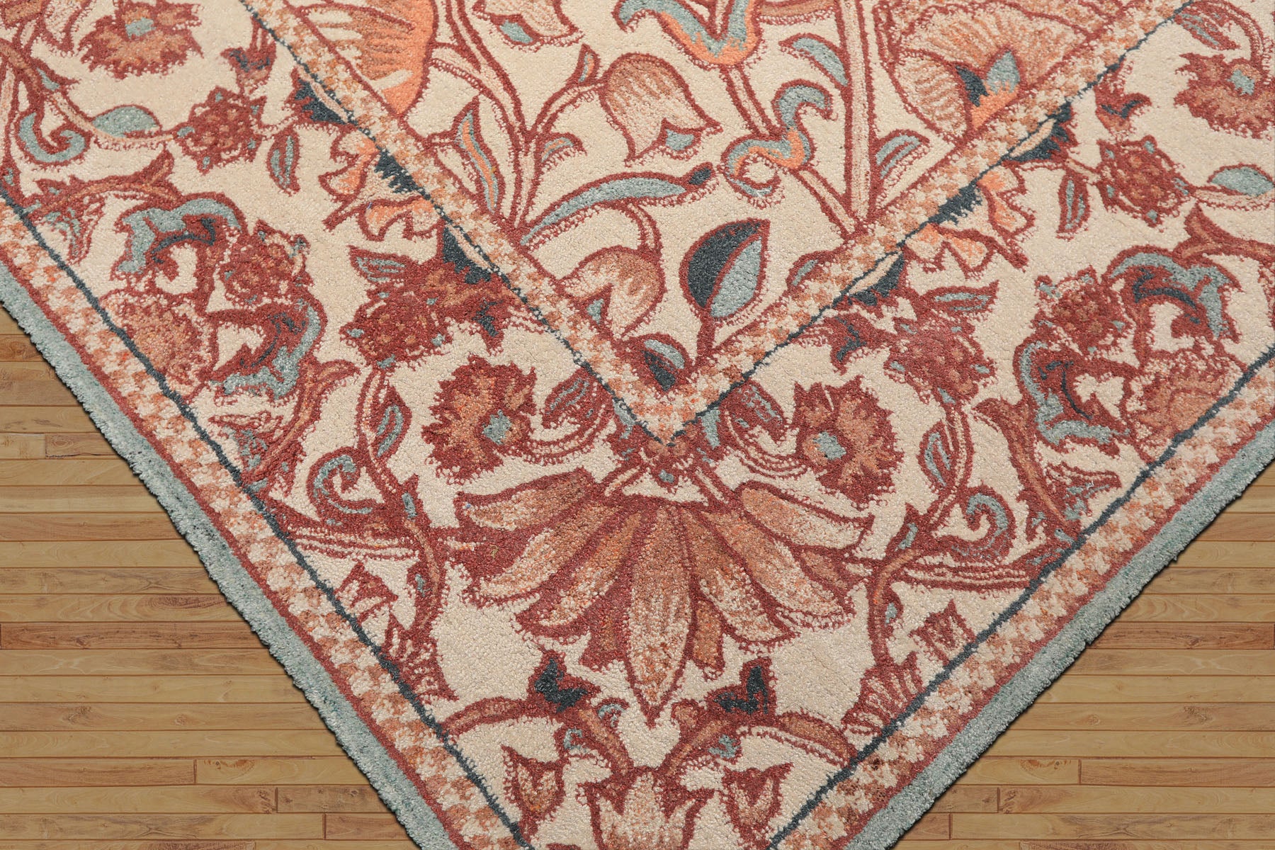 Multi Size Ivory Rust Peach Color Hand Hooked William Morris Wool Traditional Oriental Rug