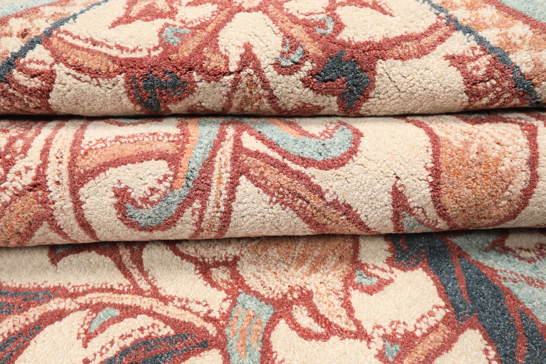 Multi Size Ivory Rust Peach Color Hand Hooked William Morris Wool Traditional Oriental Rug