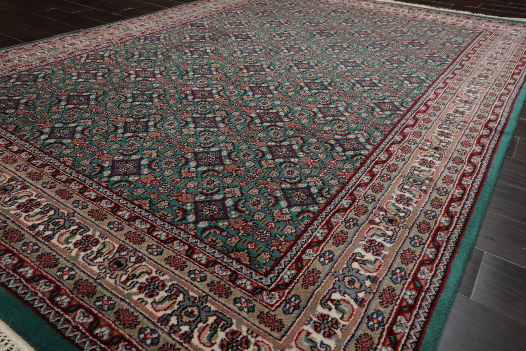 6x9 Turquoise, Ivory, Burgundy Color Hand Knotted Herati Wool Traditional Oriental Rug