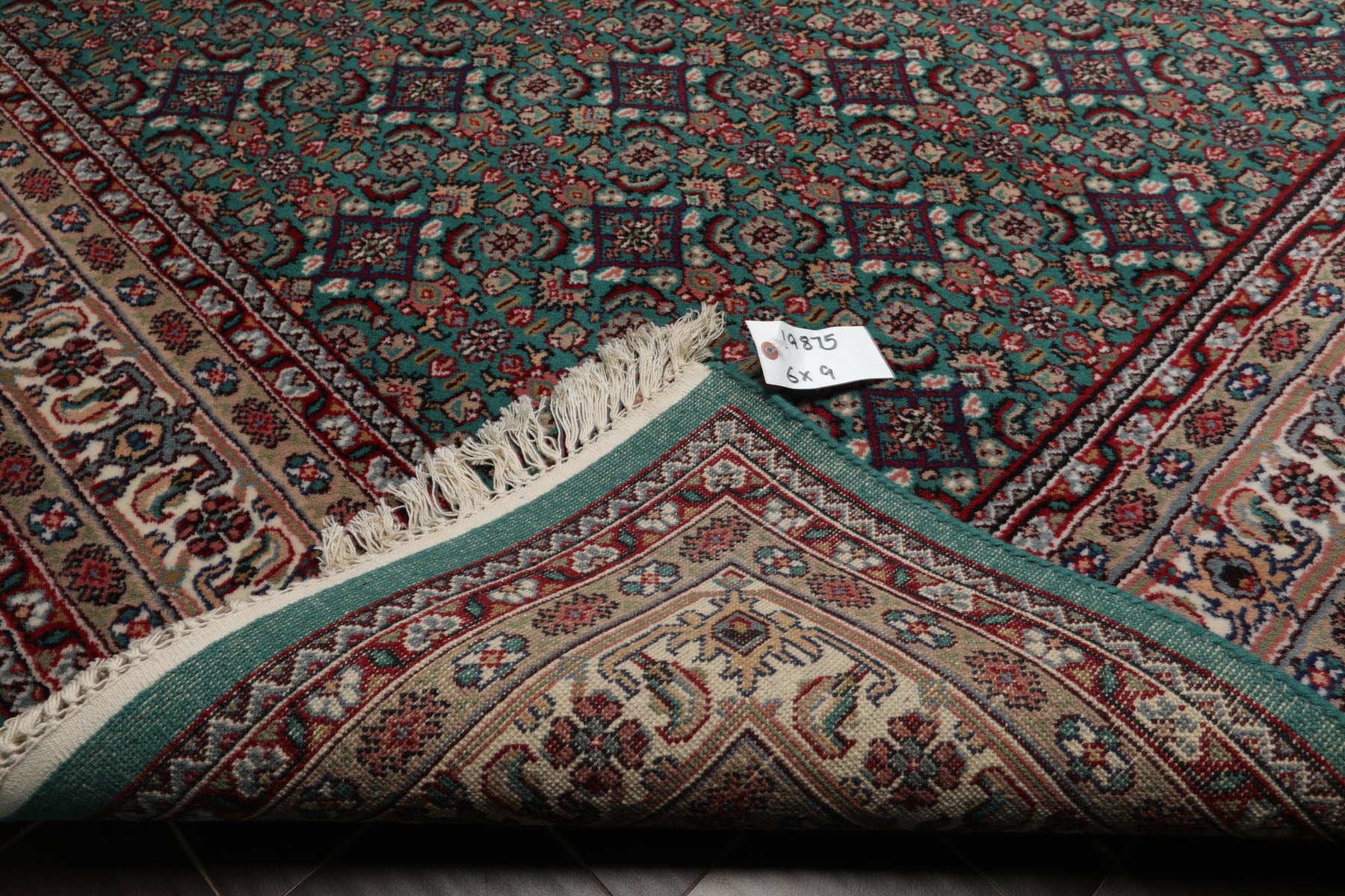 6x9 Turquoise, Ivory, Burgundy Color Hand Knotted Herati Wool Traditional Oriental Rug