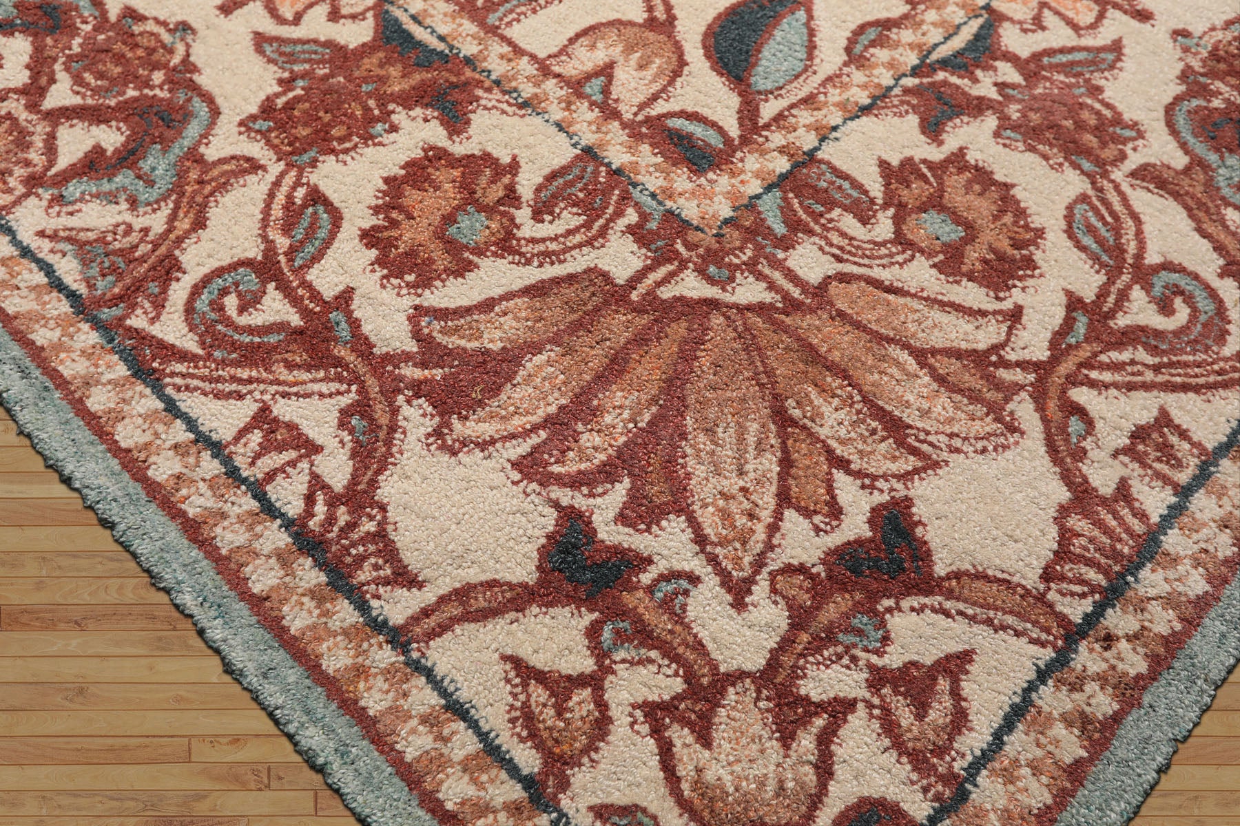 Multi Size Ivory Rust Peach Color Hand Hooked William Morris Wool Traditional Oriental Rug