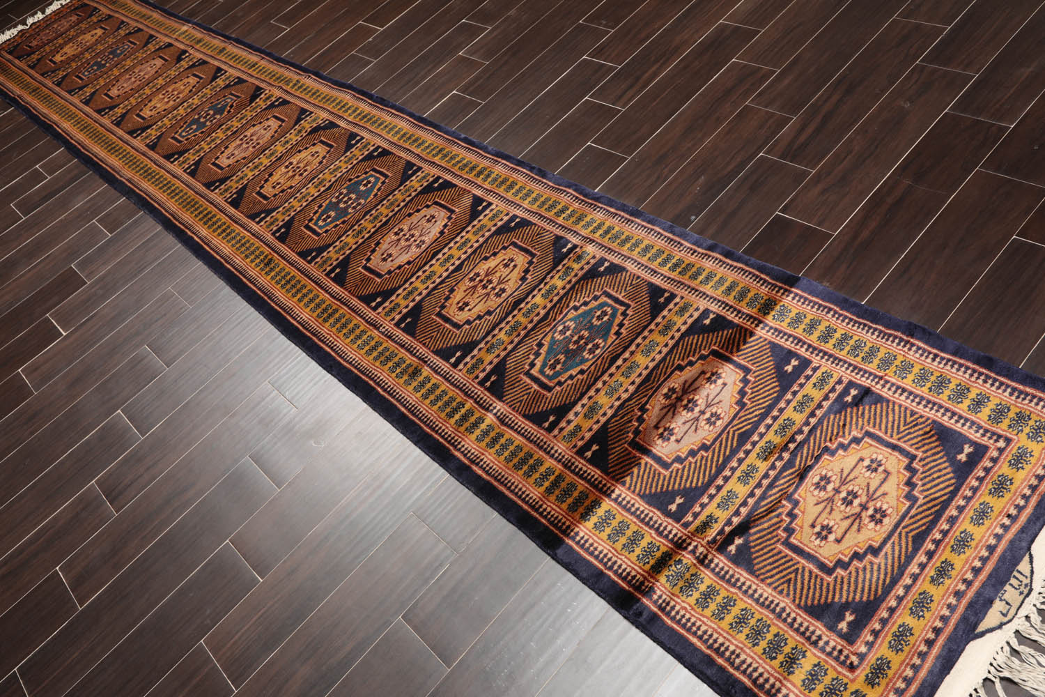 Palace Blue, Gold, Rust Color Hand Knotted All-Over 100% Wool Traditional Oriental Rug