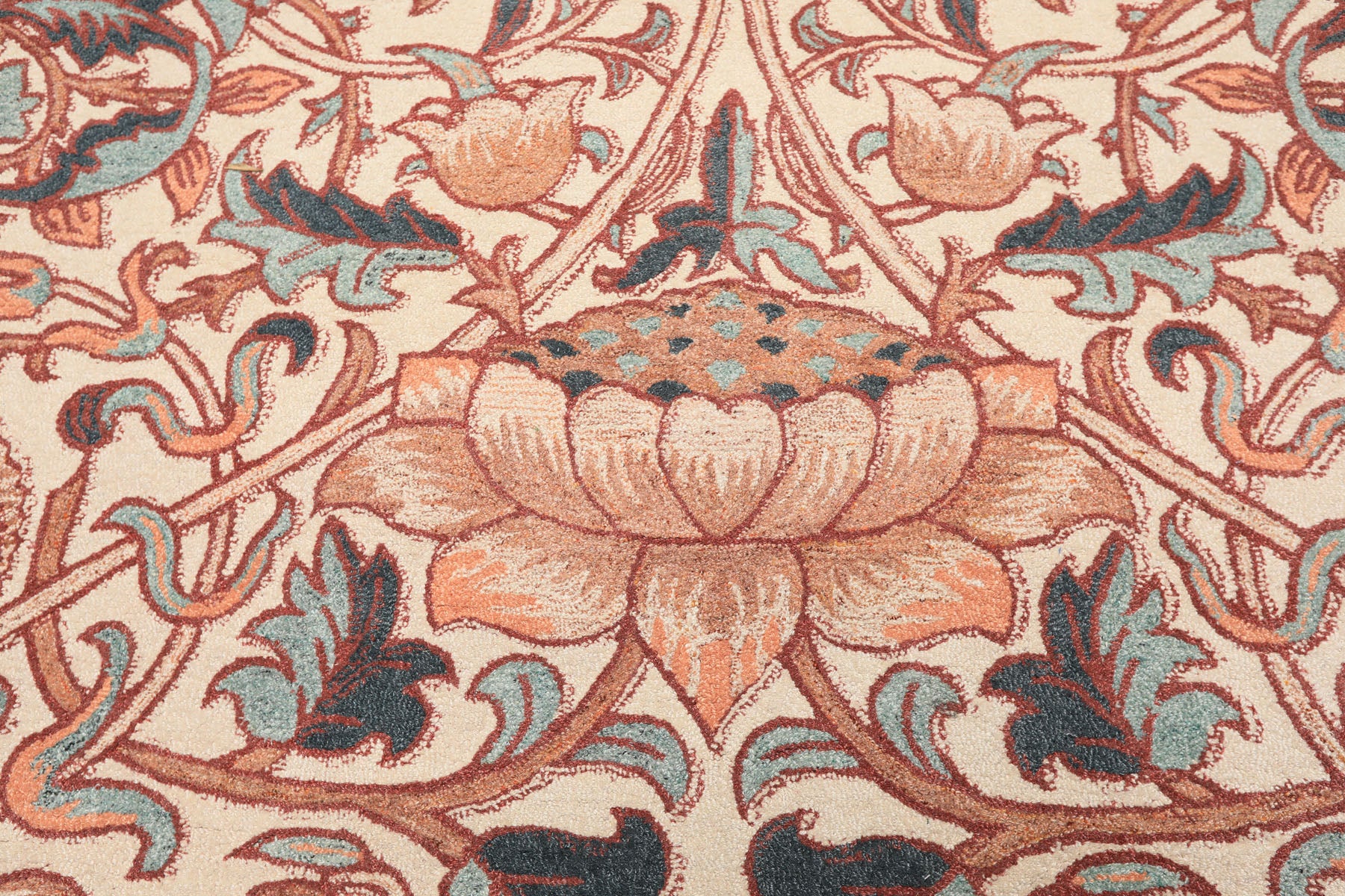 Multi Size Ivory Rust Peach Color Hand Hooked William Morris Wool Traditional Oriental Rug