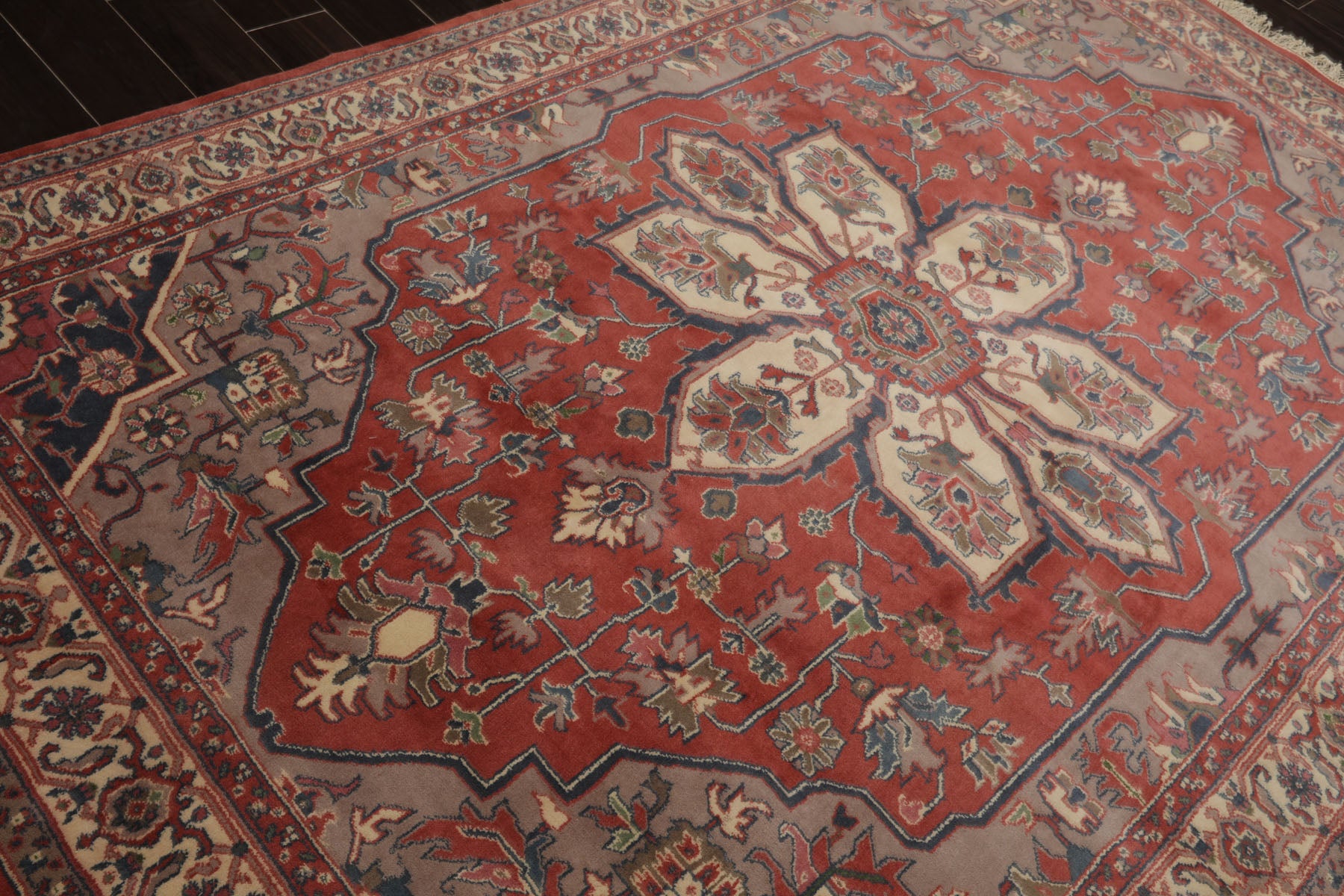 6x9 Rose, Ivory, Taupe Color Hand Knotted Heriz New Zealand Wool Traditional Oriental Rug