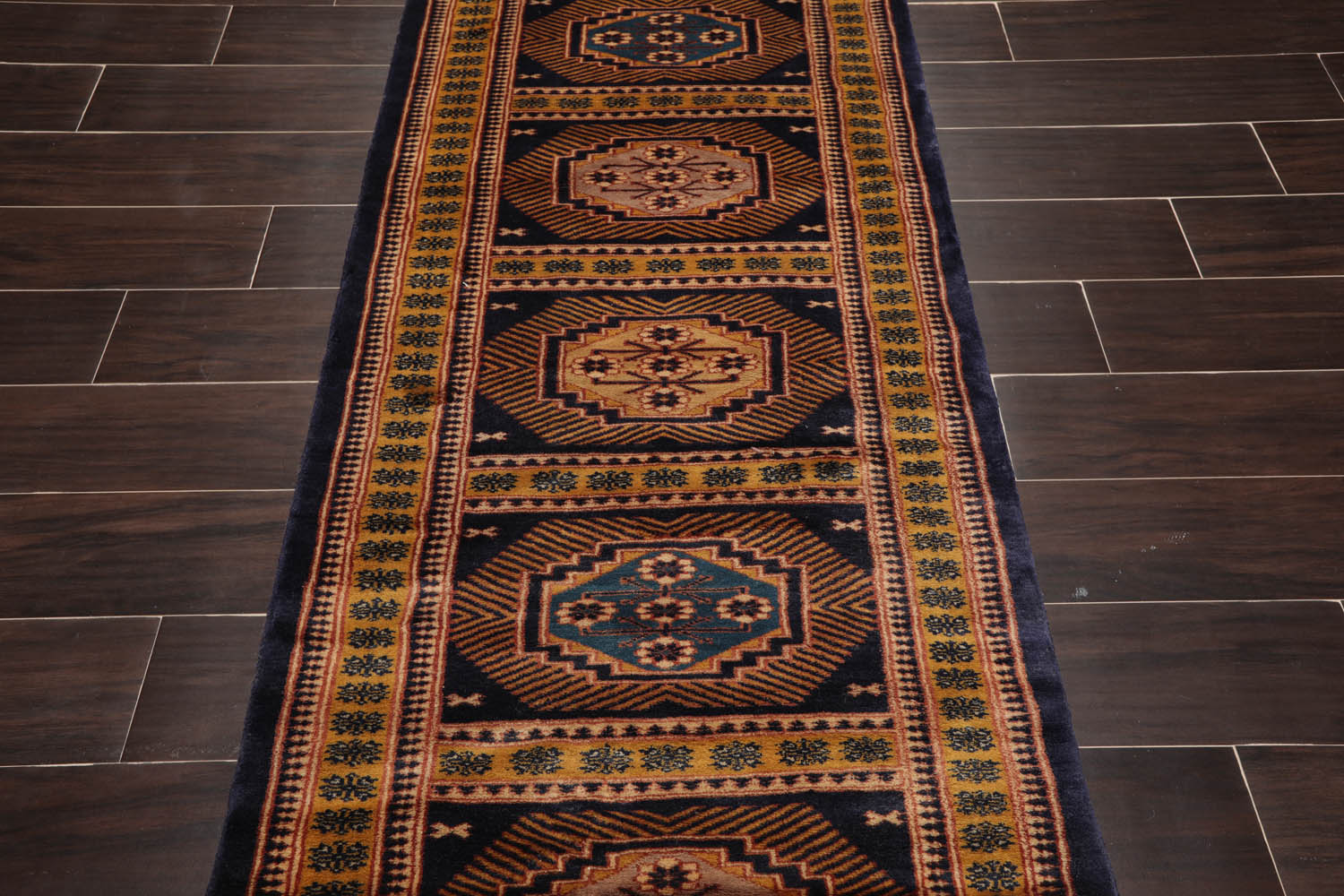 Palace Blue, Gold, Rust Color Hand Knotted All-Over 100% Wool Traditional Oriental Rug