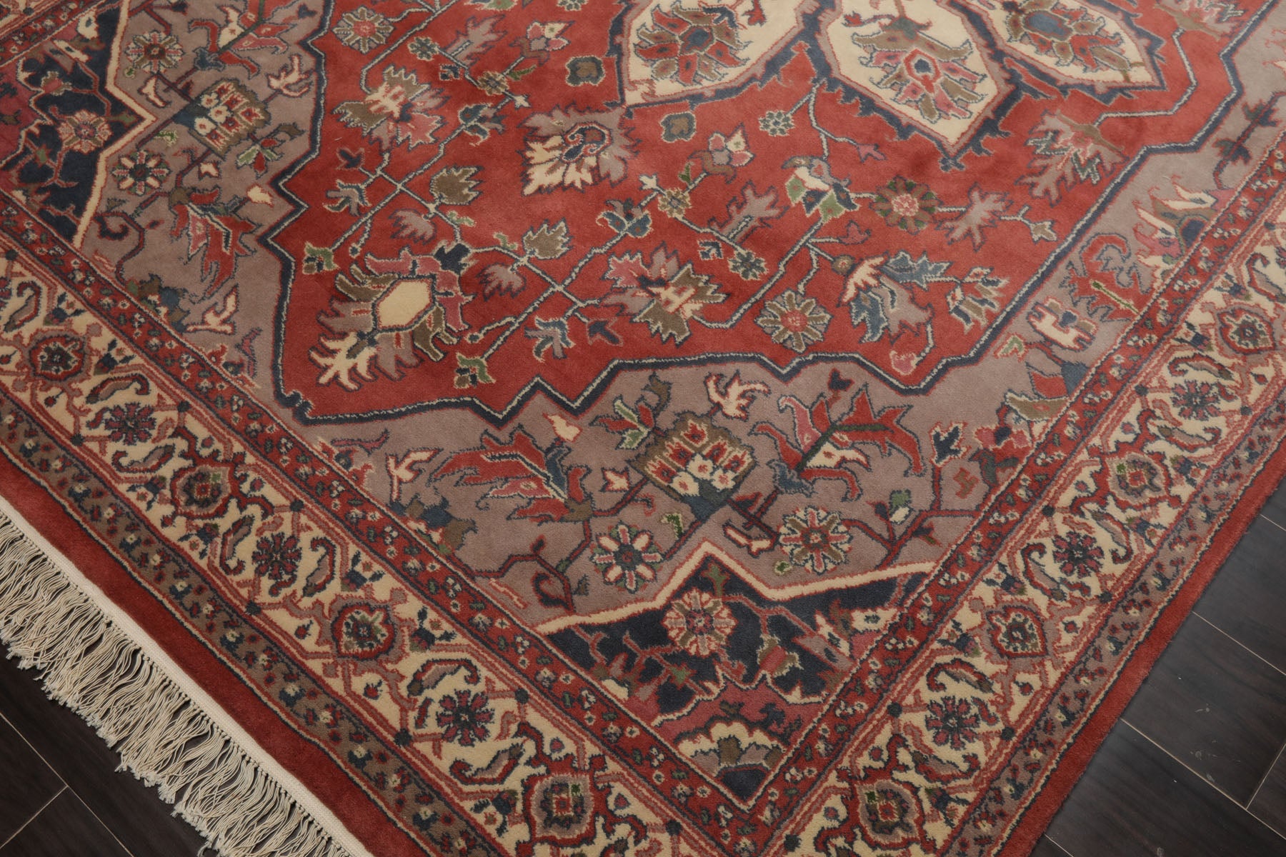 6x9 Rose, Ivory, Taupe Color Hand Knotted Heriz New Zealand Wool Traditional Oriental Rug