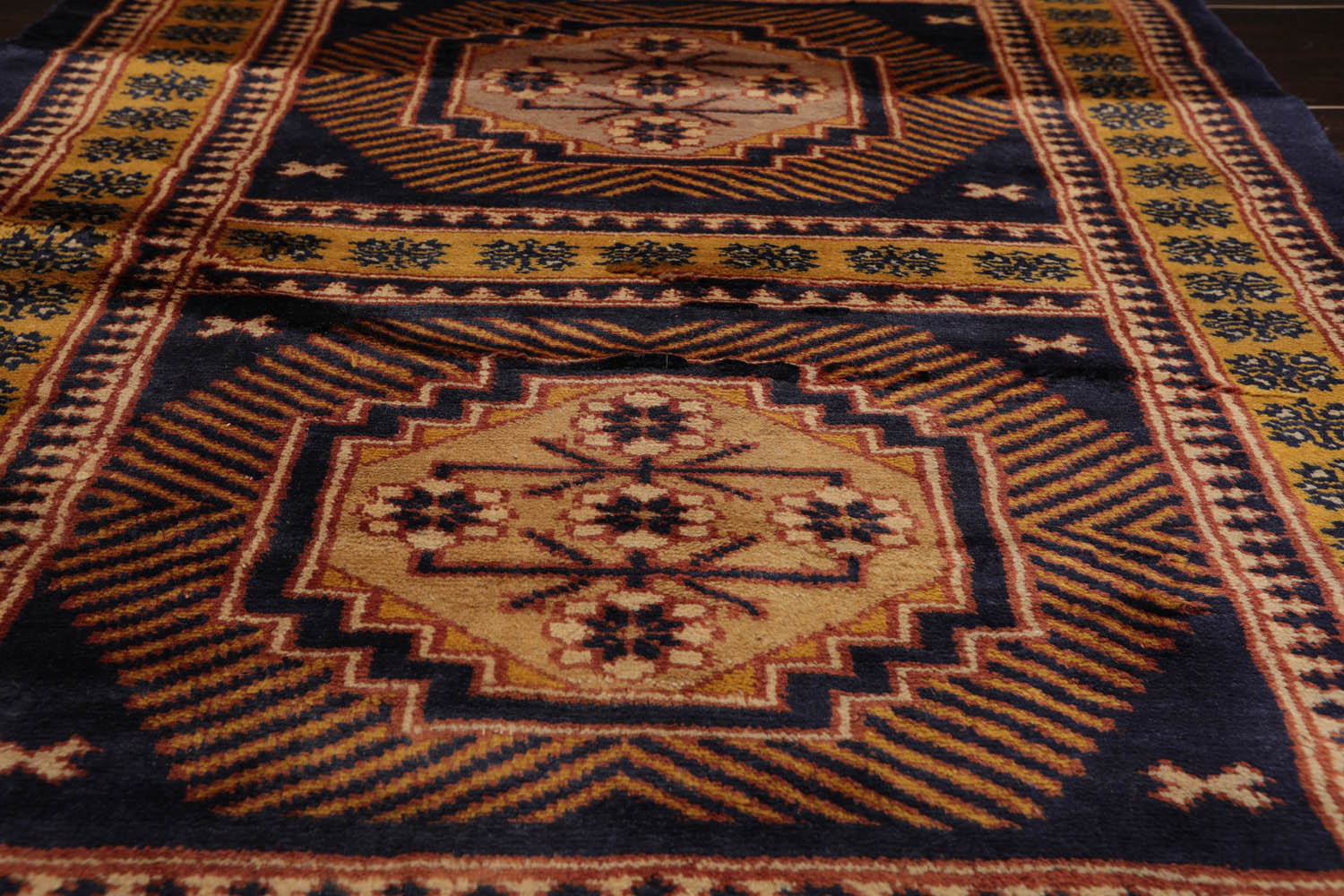 Palace Blue, Gold, Rust Color Hand Knotted All-Over 100% Wool Traditional Oriental Rug
