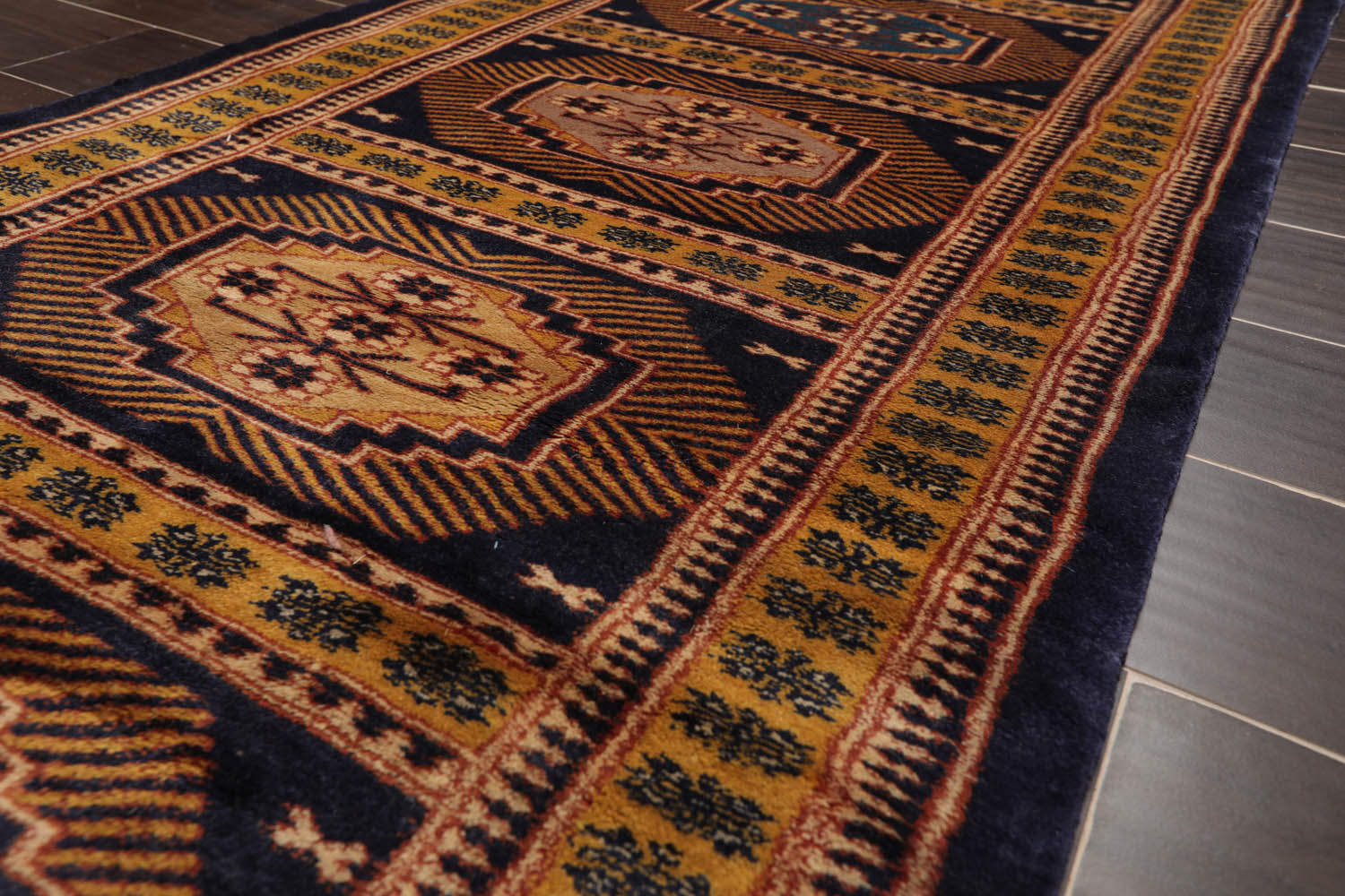 Palace Blue, Gold, Rust Color Hand Knotted All-Over 100% Wool Traditional Oriental Rug