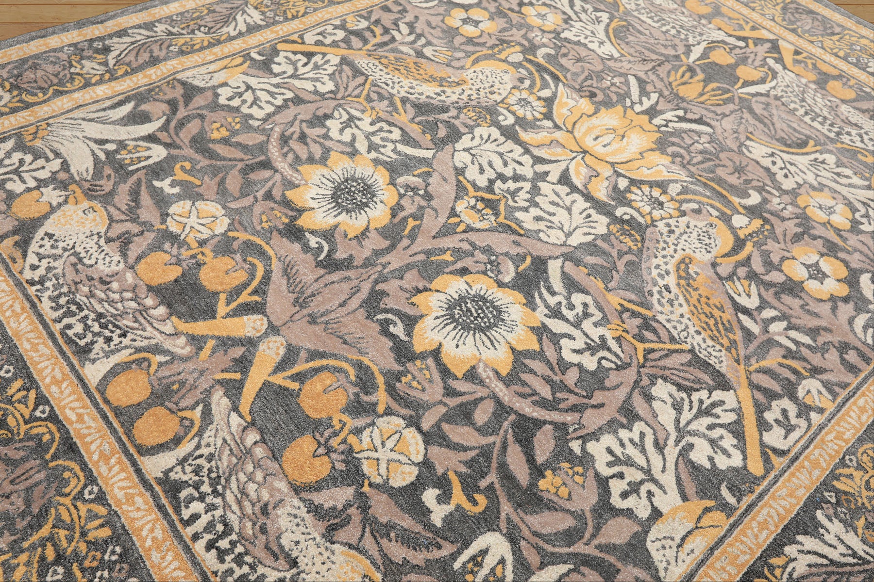 Multi Size Gray Beige Taupe Color Hand Hooked William Morris Wool Traditional Oriental Rug
