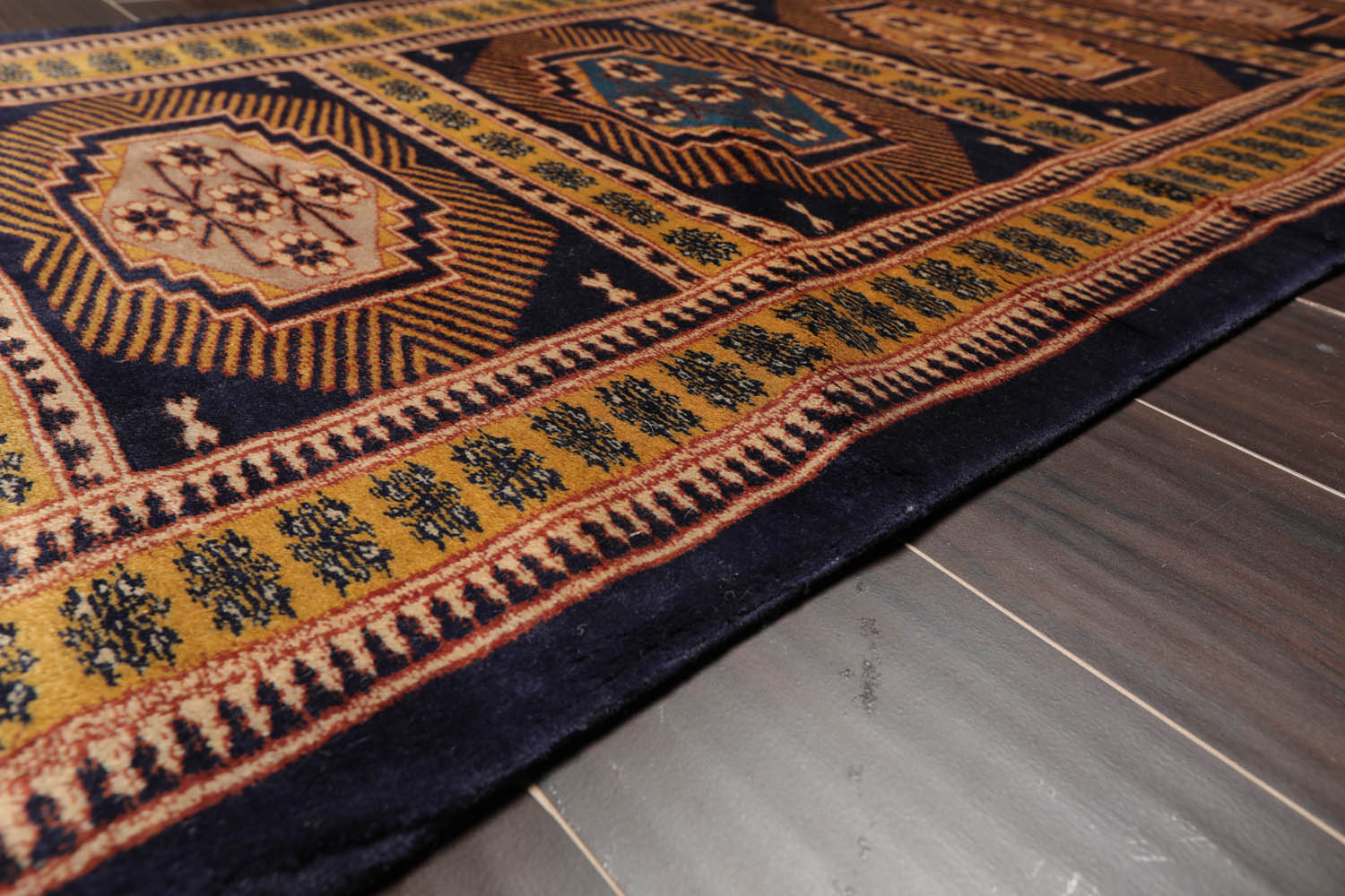 Palace Blue, Gold, Rust Color Hand Knotted All-Over 100% Wool Traditional Oriental Rug