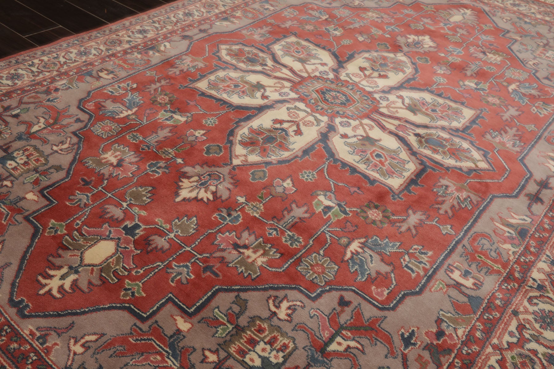 6x9 Rose, Ivory, Taupe Color Hand Knotted Heriz New Zealand Wool Traditional Oriental Rug