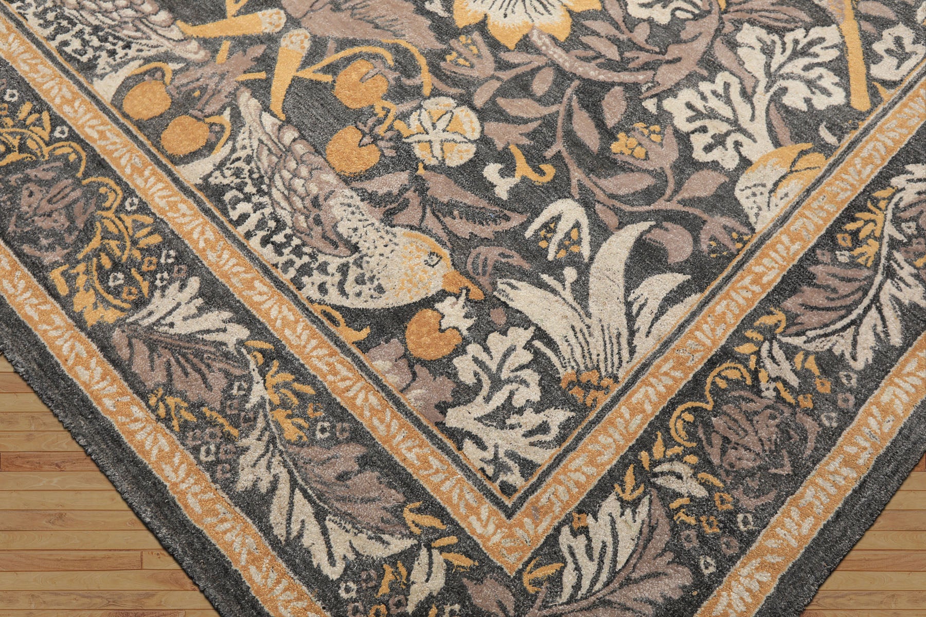Multi Size Gray Beige Taupe Color Hand Hooked William Morris Wool Traditional Oriental Rug