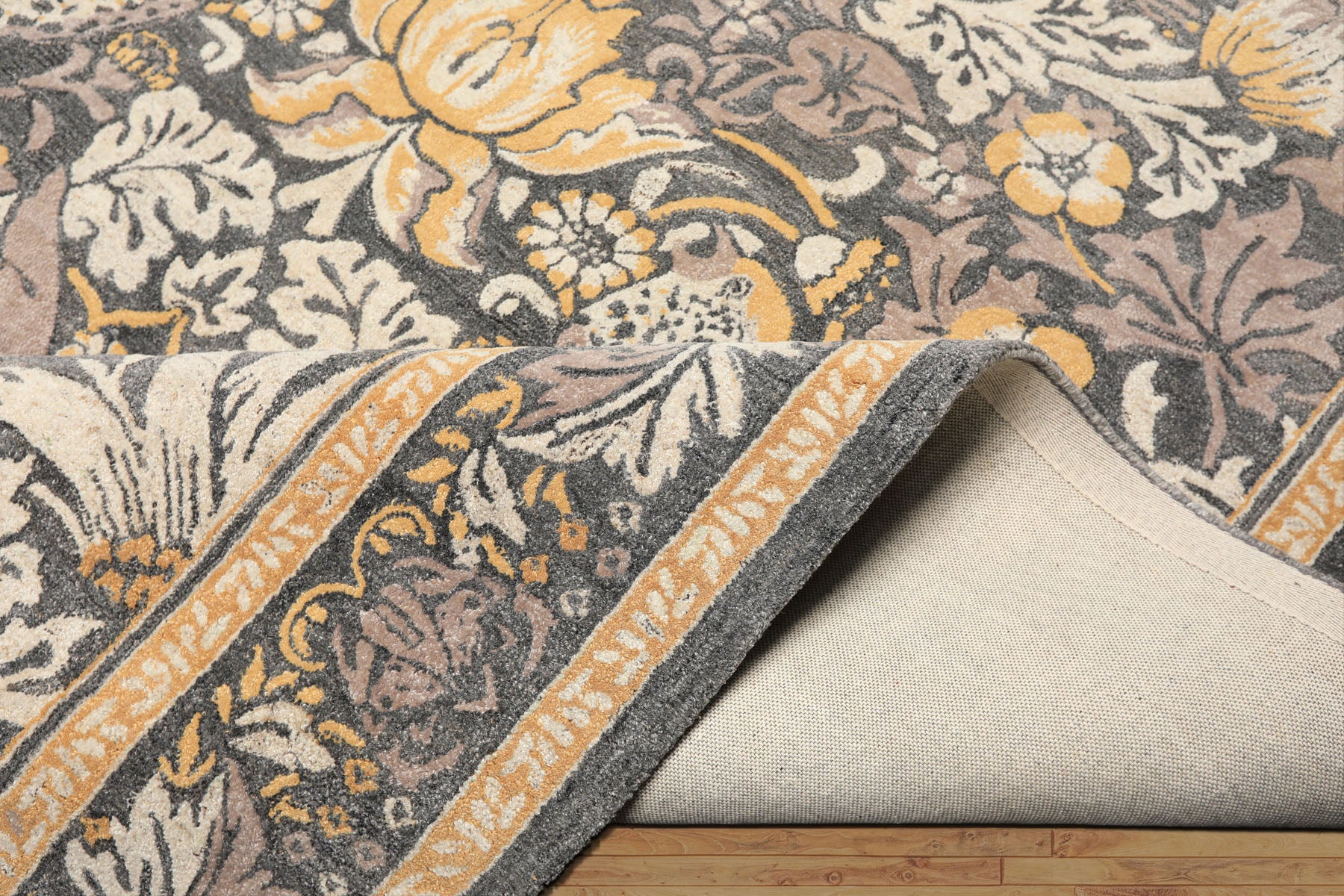 Multi Size Gray Beige Taupe Color Hand Hooked William Morris Wool Traditional Oriental Rug