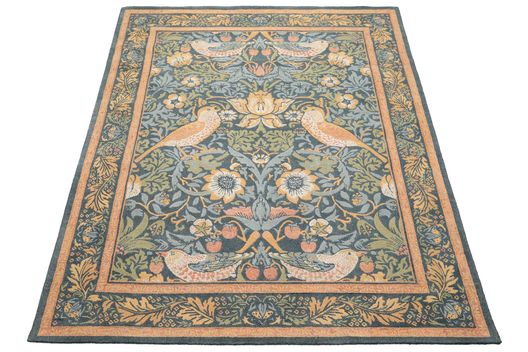 Multi Size Teal Aqua Peach Color Hand Hooked William Morris Wool Traditional Oriental Rug