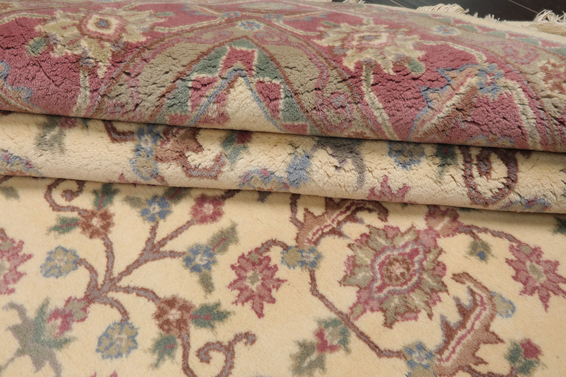 6x9 Ivory, Plum, Aqua Color Hand Knotted Herati New Zealand Wool Traditional Oriental Rug