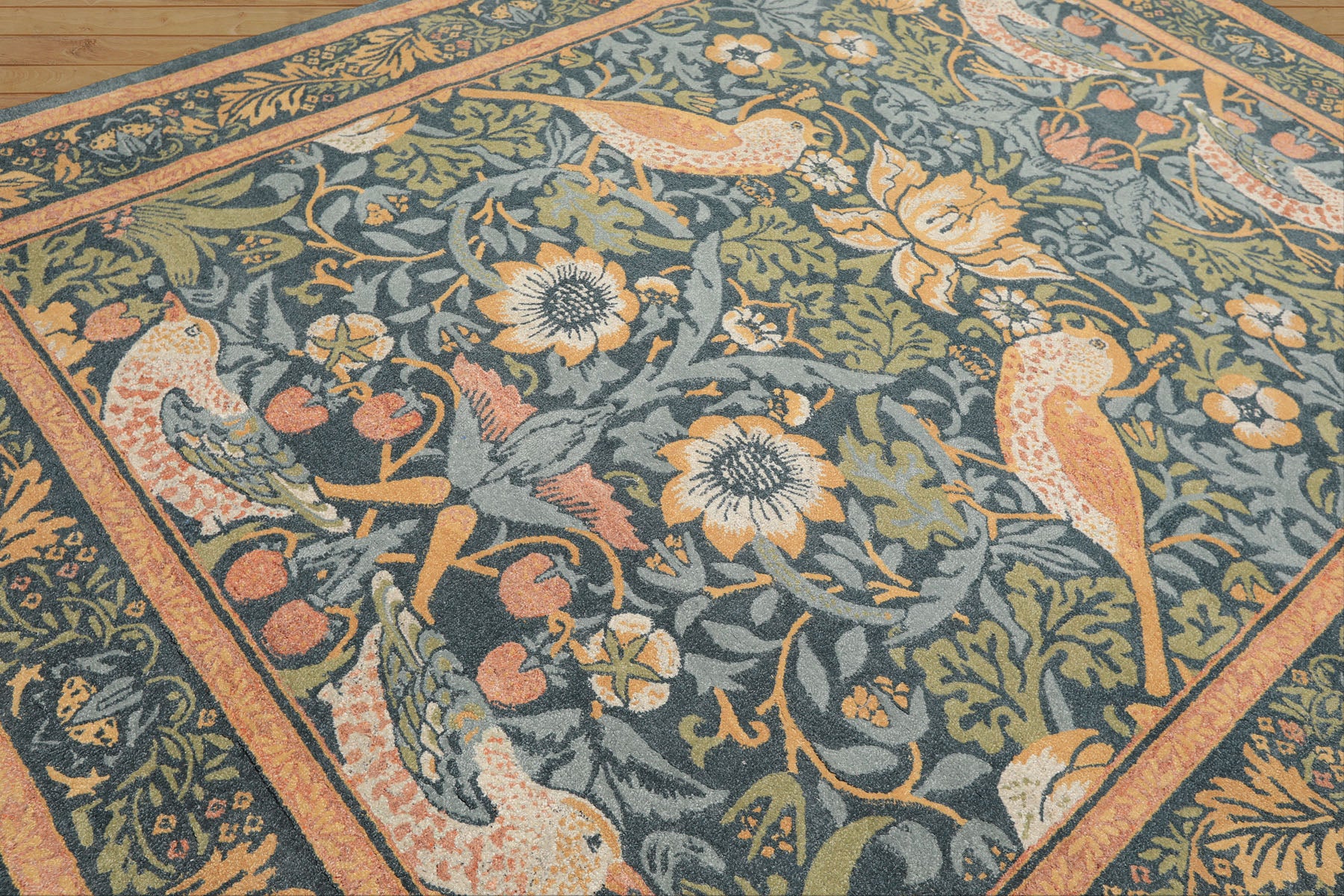 Multi Size Teal Aqua Peach Color Hand Hooked William Morris Wool Traditional Oriental Rug