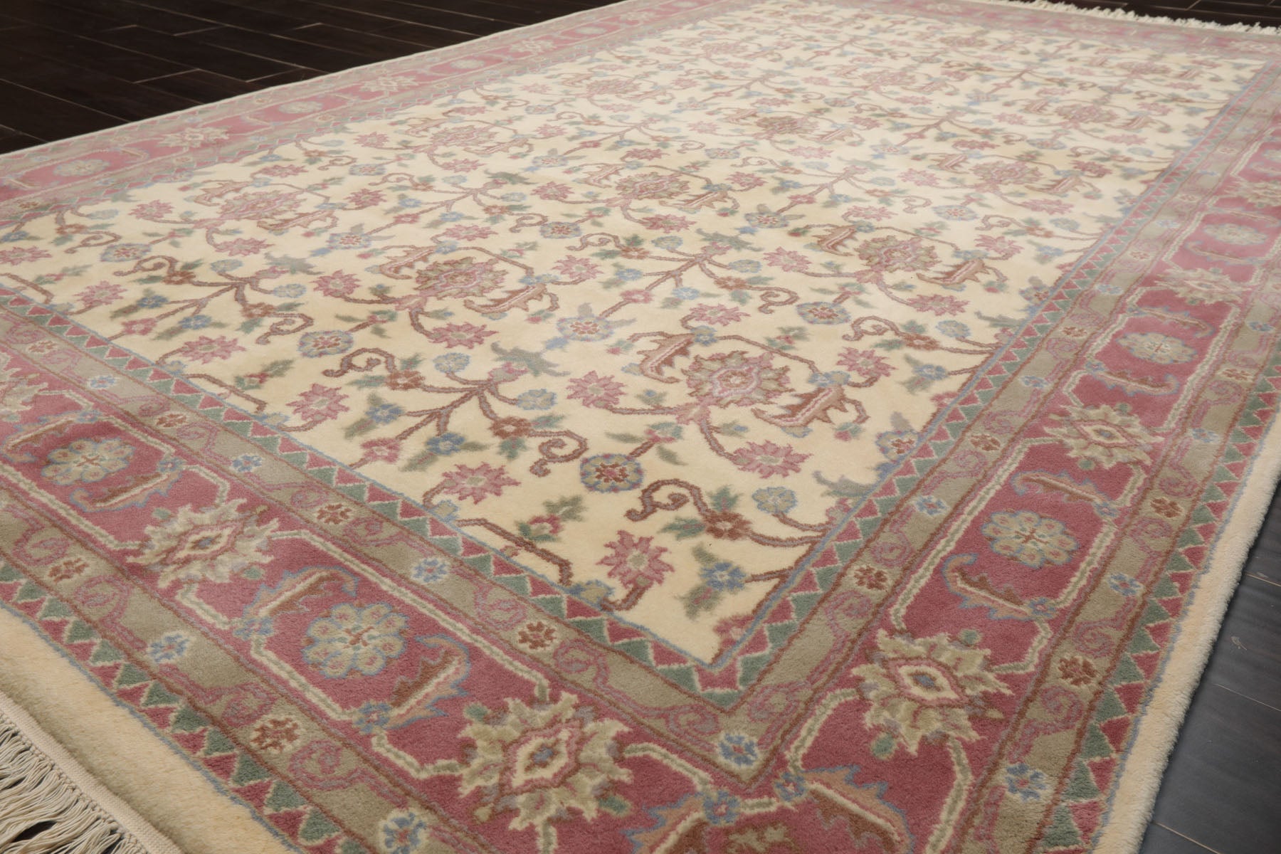 6x9 Ivory, Plum, Aqua Color Hand Knotted Herati New Zealand Wool Traditional Oriental Rug