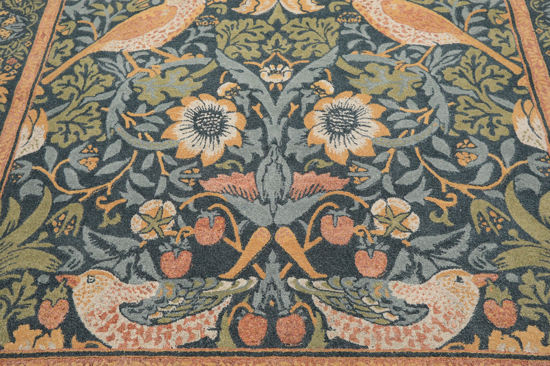 Multi Size Teal Aqua Peach Color Hand Hooked William Morris Wool Traditional Oriental Rug