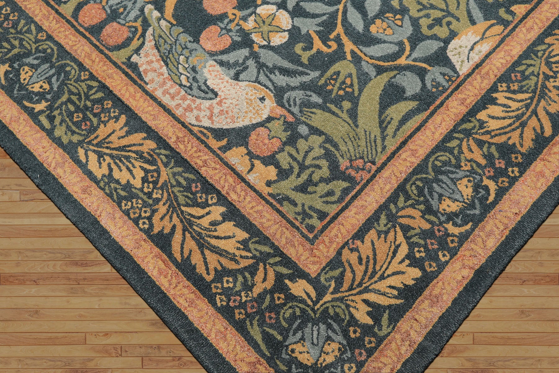 Multi Size Teal Aqua Peach Color Hand Hooked William Morris Wool Traditional Oriental Rug