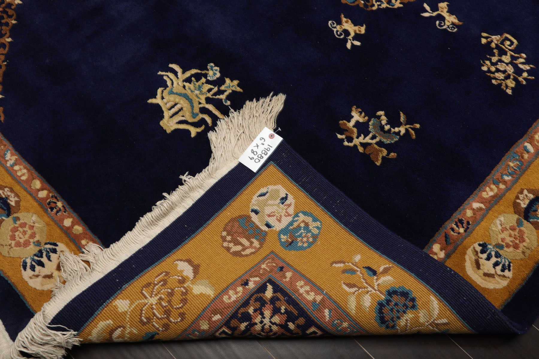 6x9 Navy, Gold, Ivory Color Hand Knotted Chinese Art Deco Wool Traditional Oriental Rug